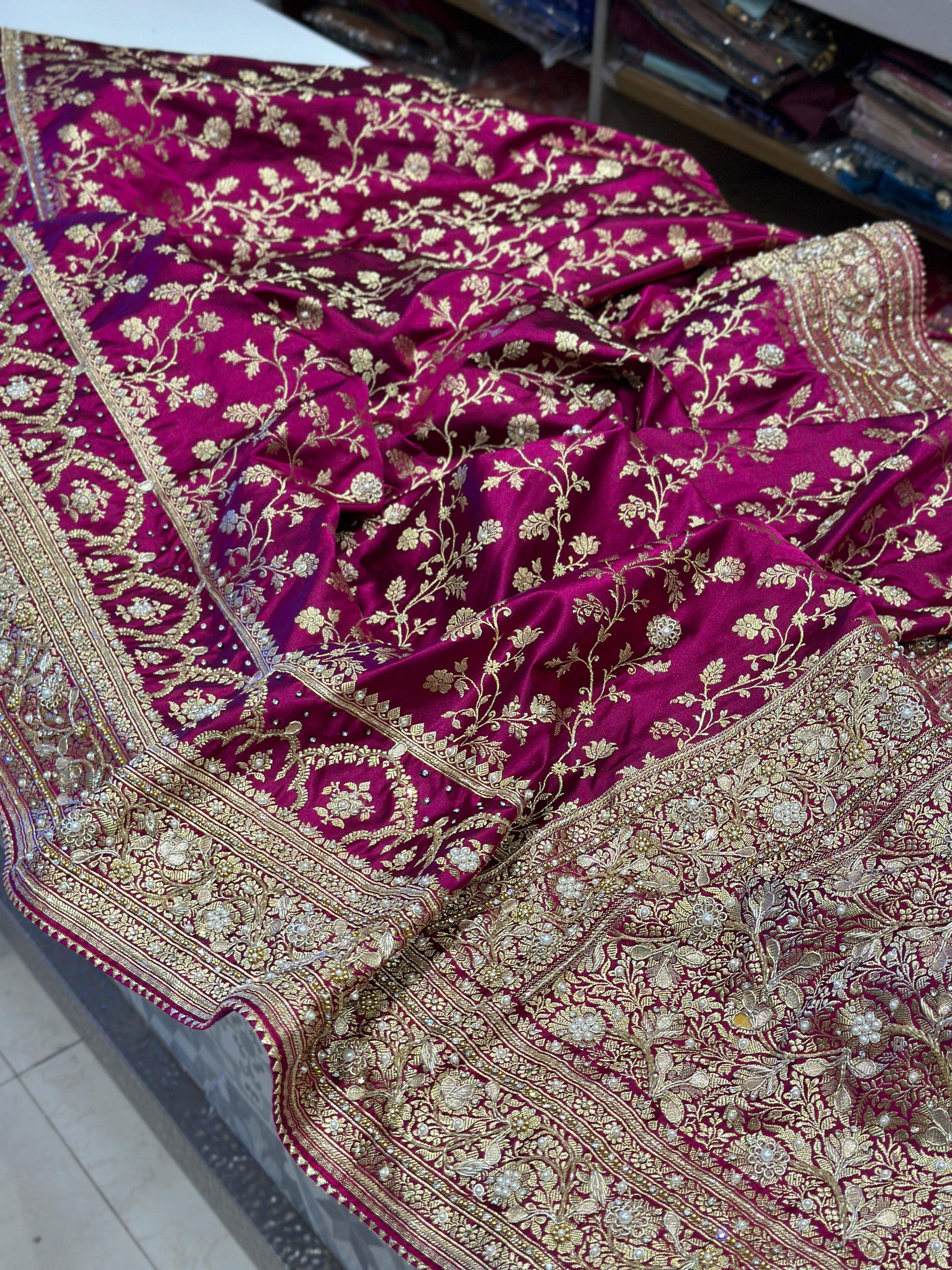 Wine Banarasi Skirt Border Hand Embroidery Saree