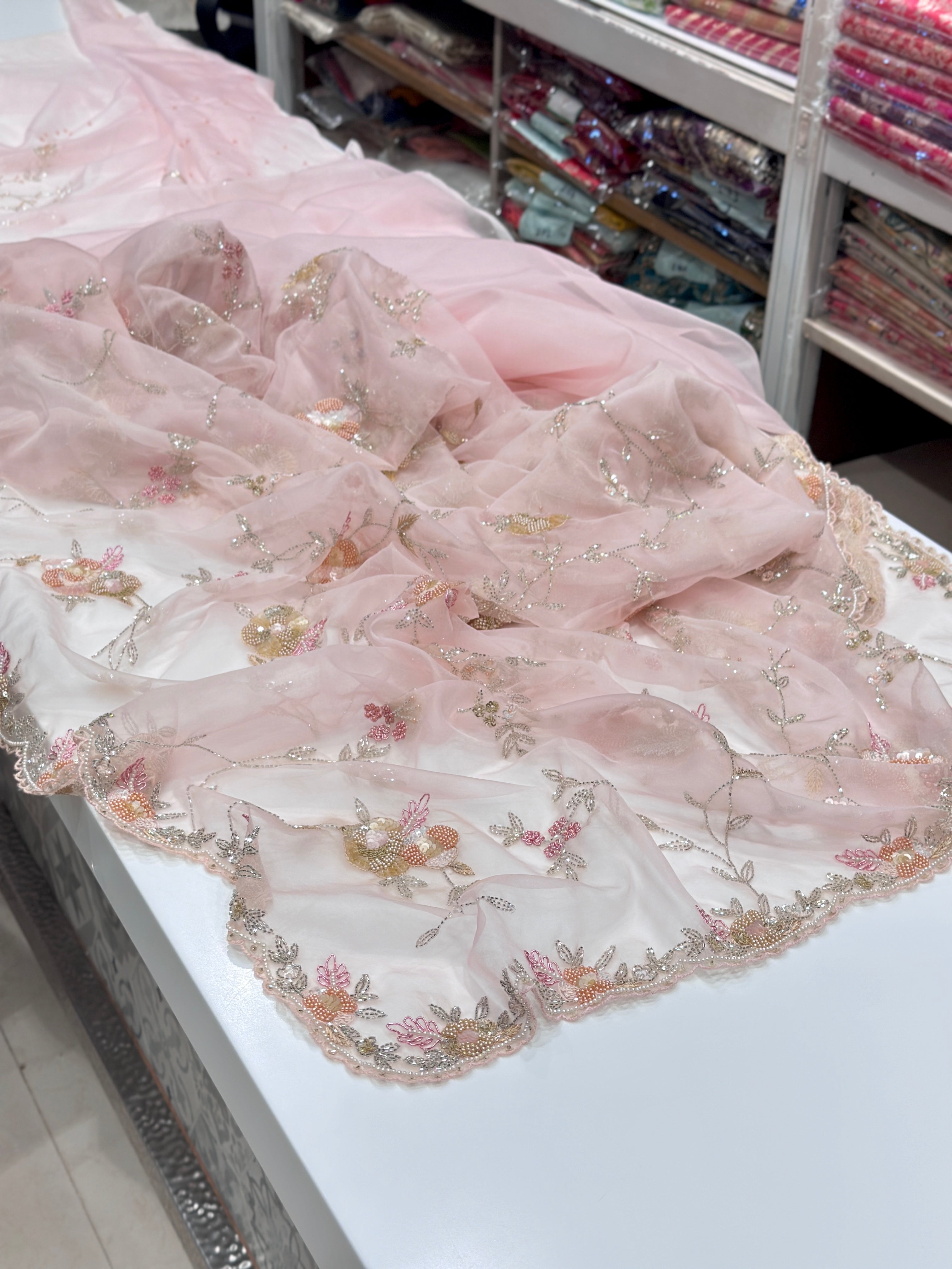 Pink Organza Multi Jaal Embroidery Saree