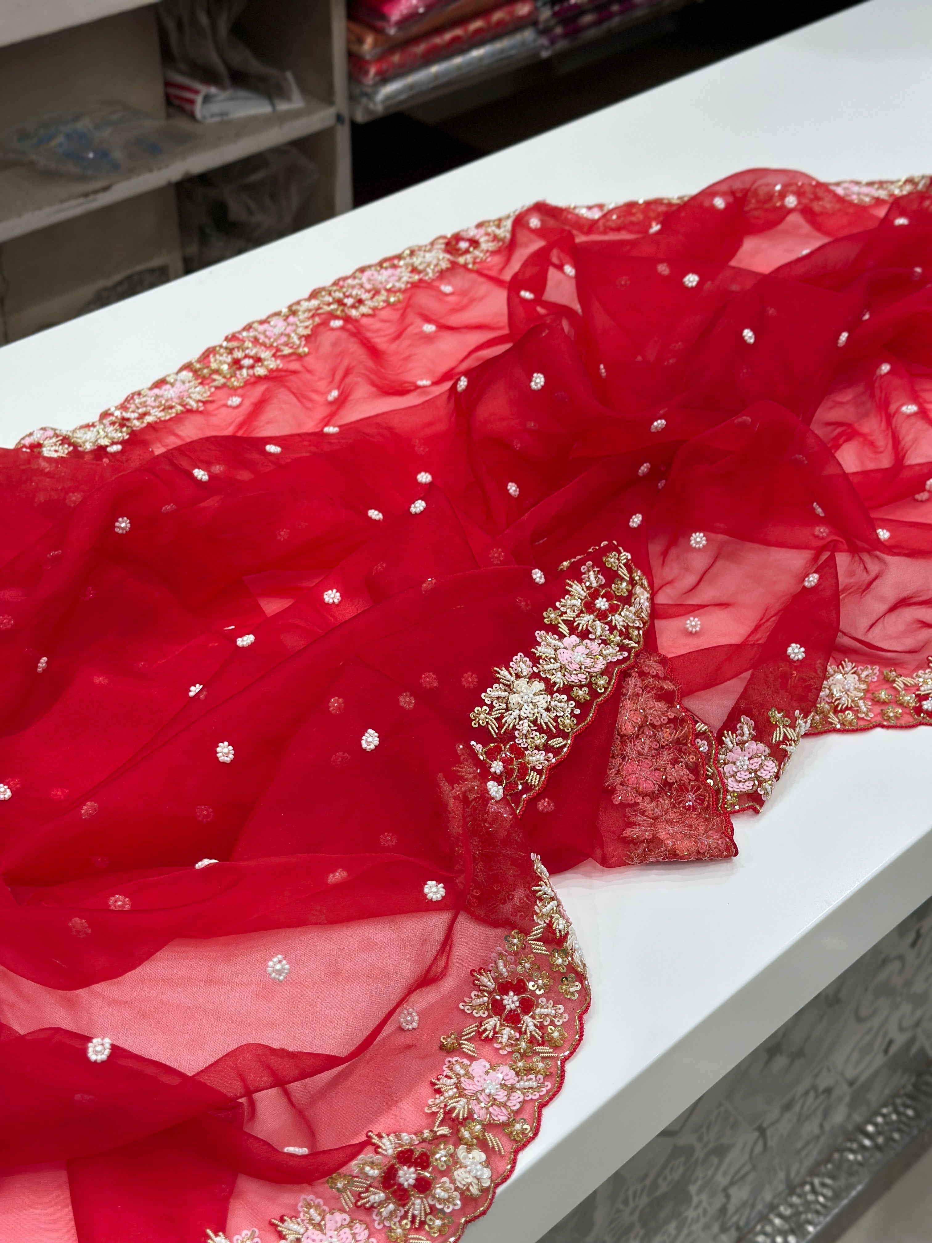 Red Zardosi Sequin Saree