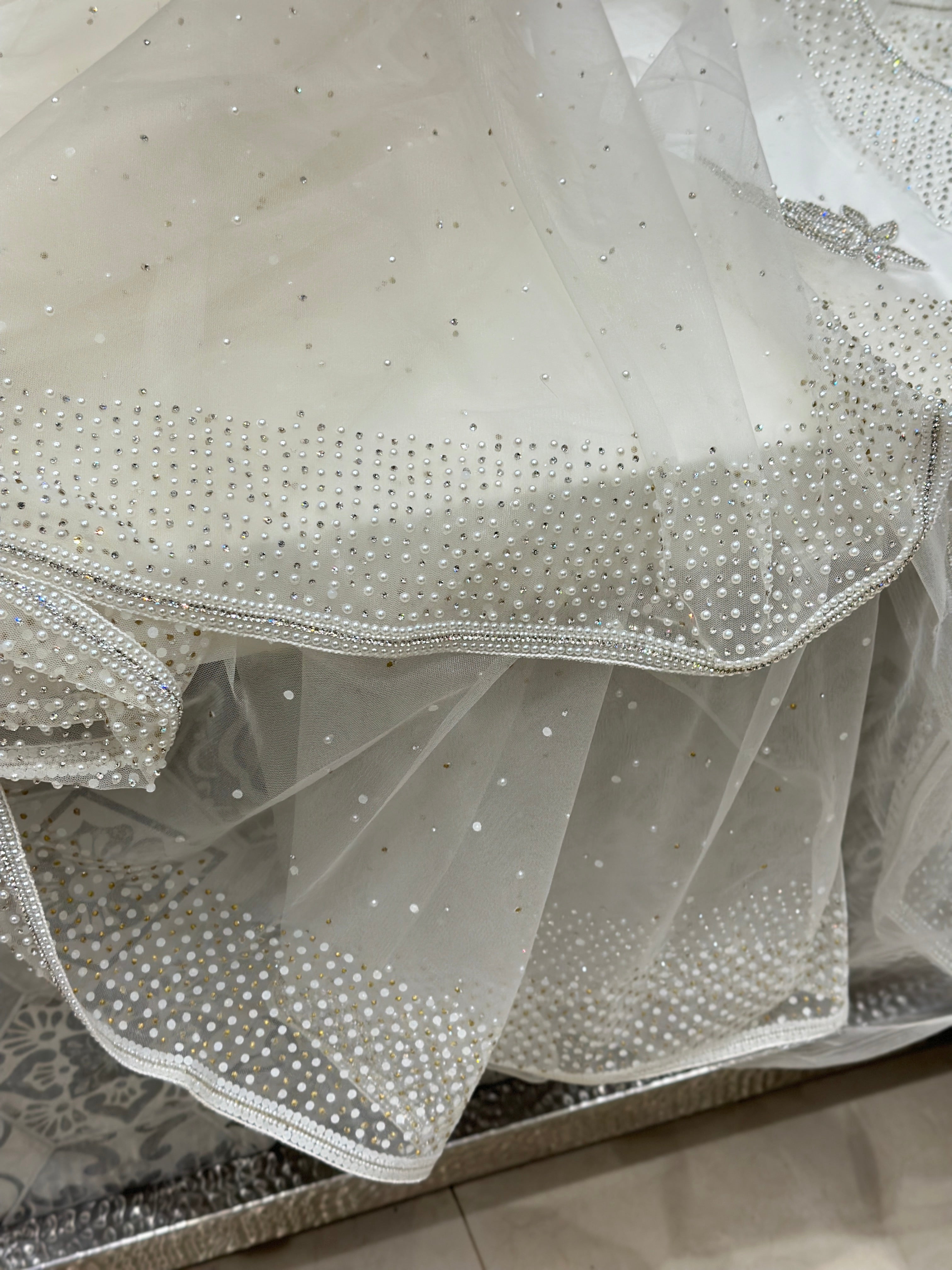 White Soft Net Stones and Motis Sarees