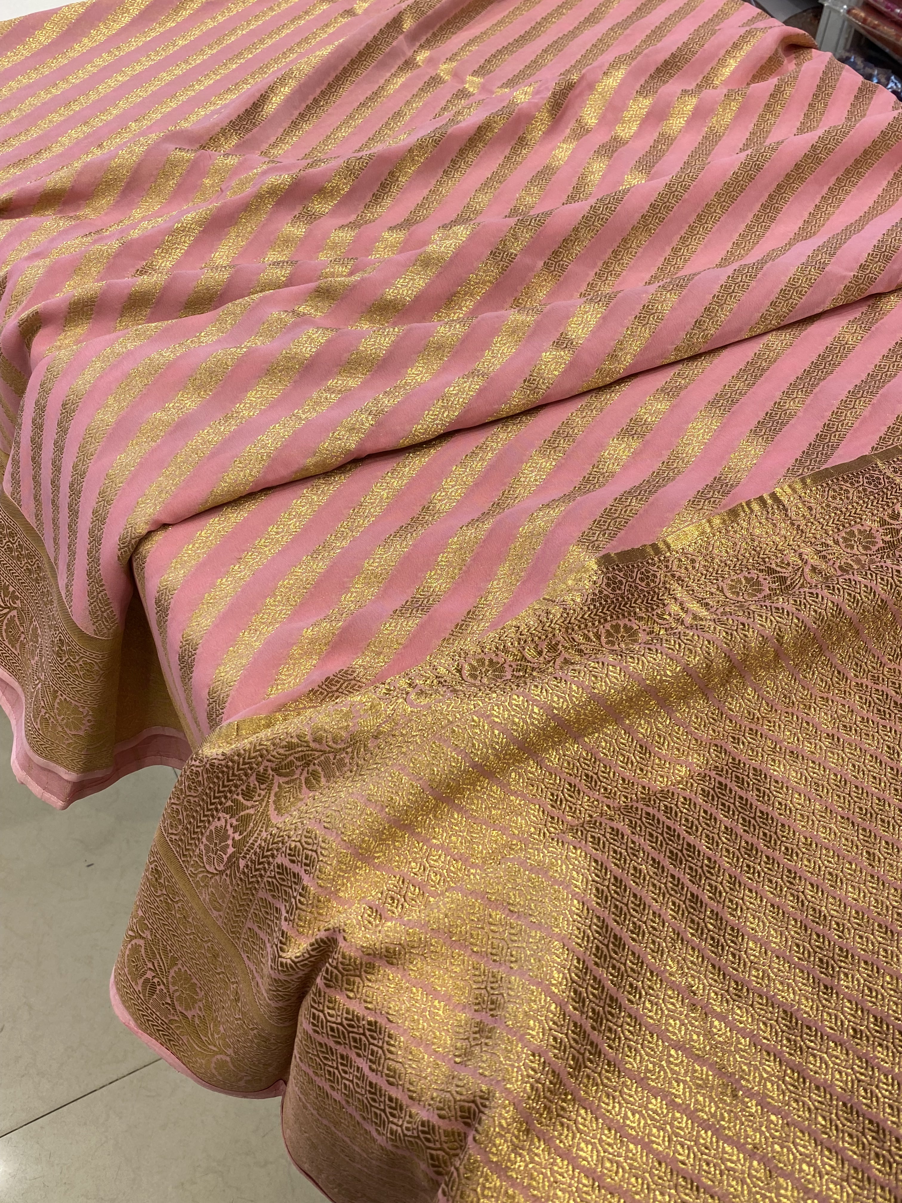 Pink Leheriya Banarasi Khaddi Georgette Saree