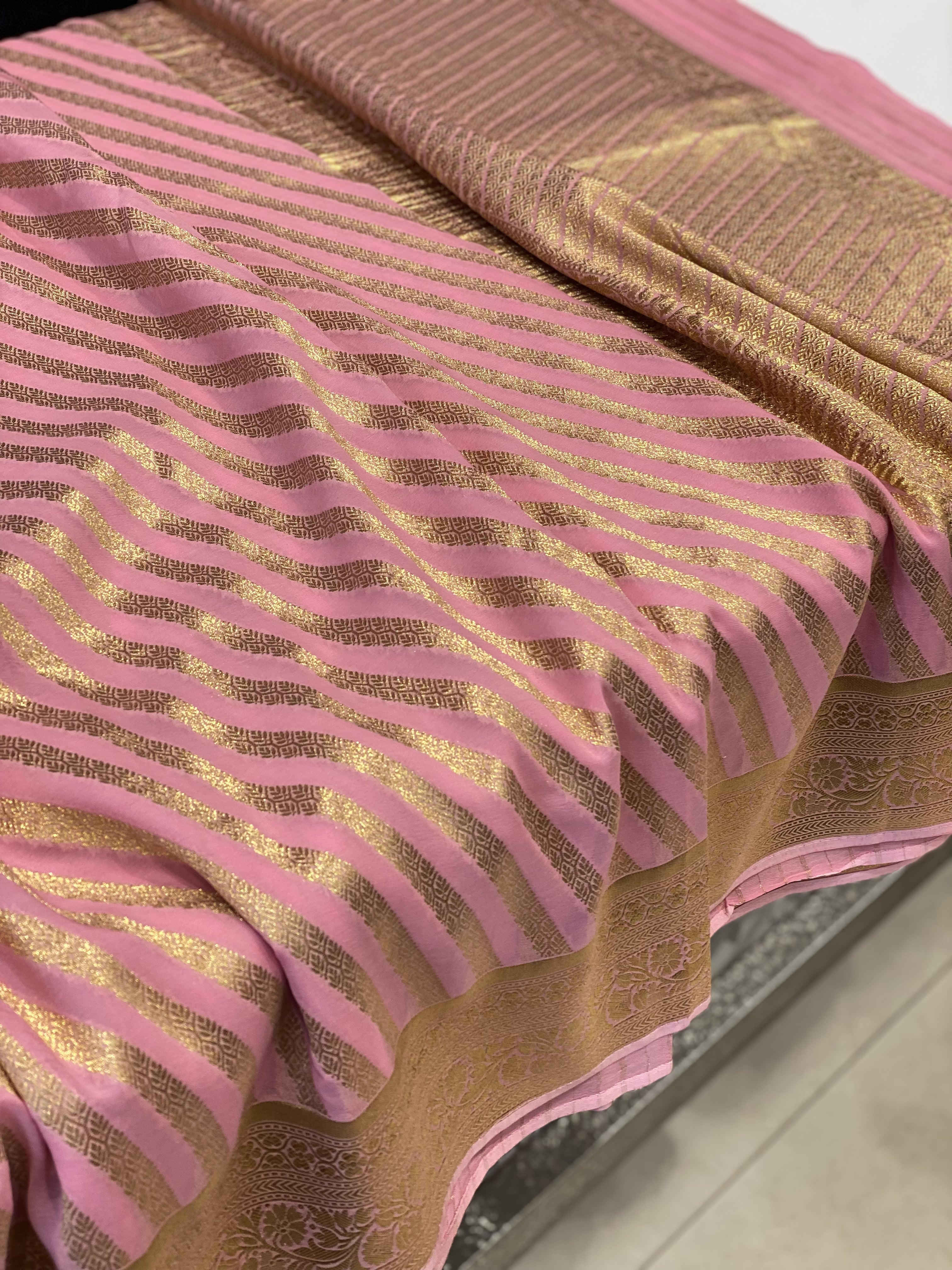 Pink Leheriya Banarasi Khaddi Georgette Saree
