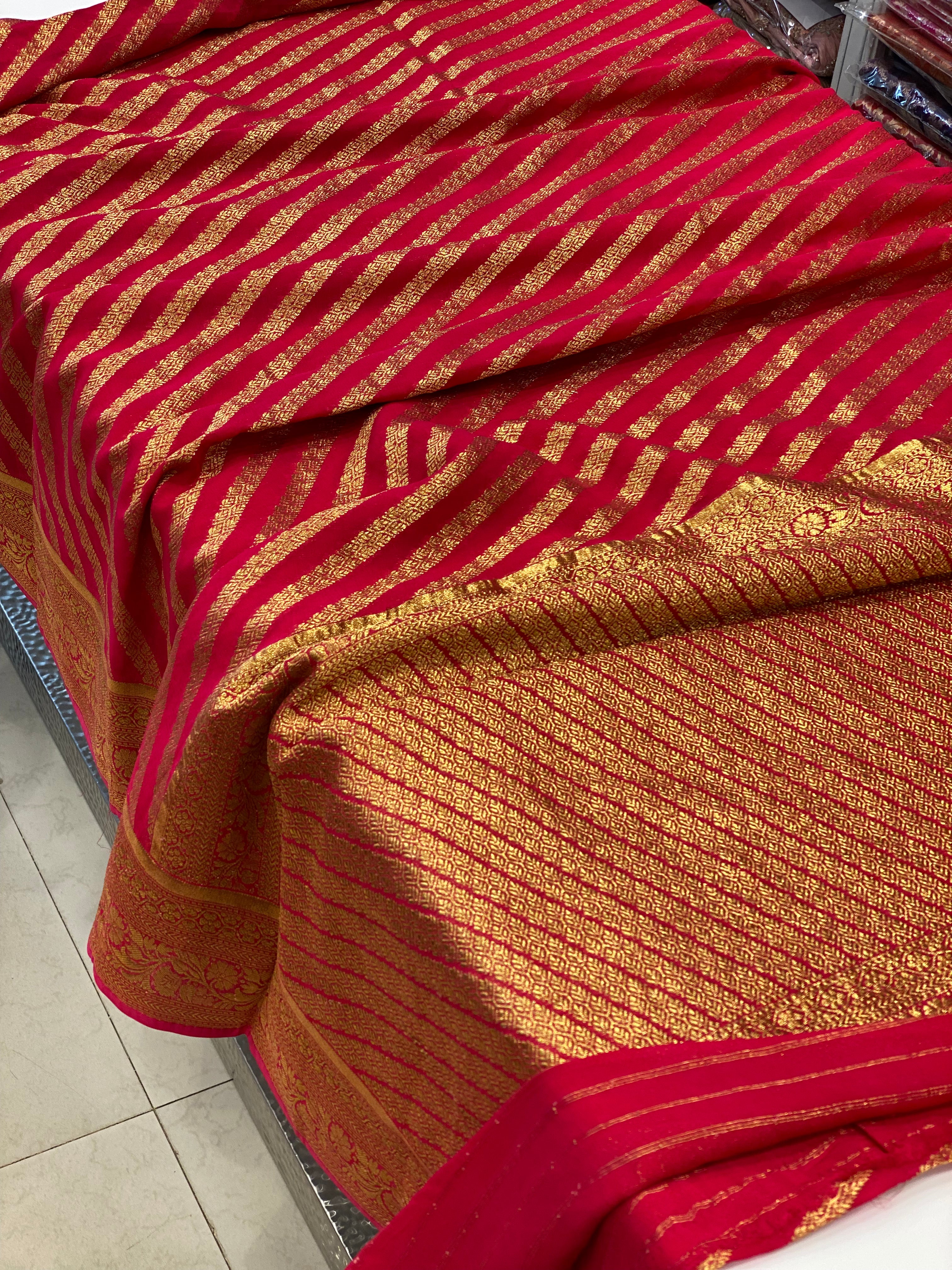 Rani Pink Banarasi Khaddi Leheriya Georgette Saree
