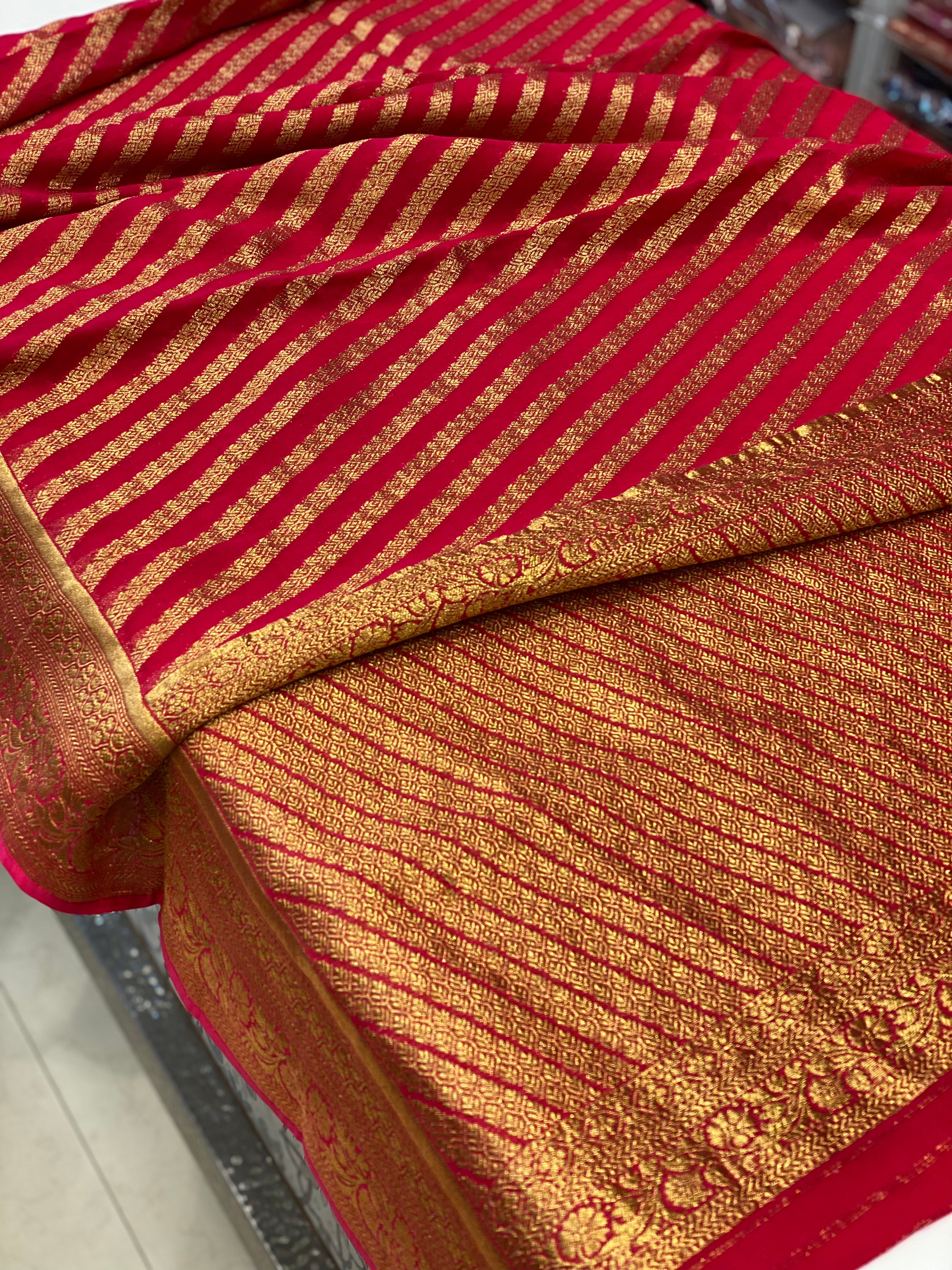Rani Pink Banarasi Khaddi Leheriya Georgette Saree