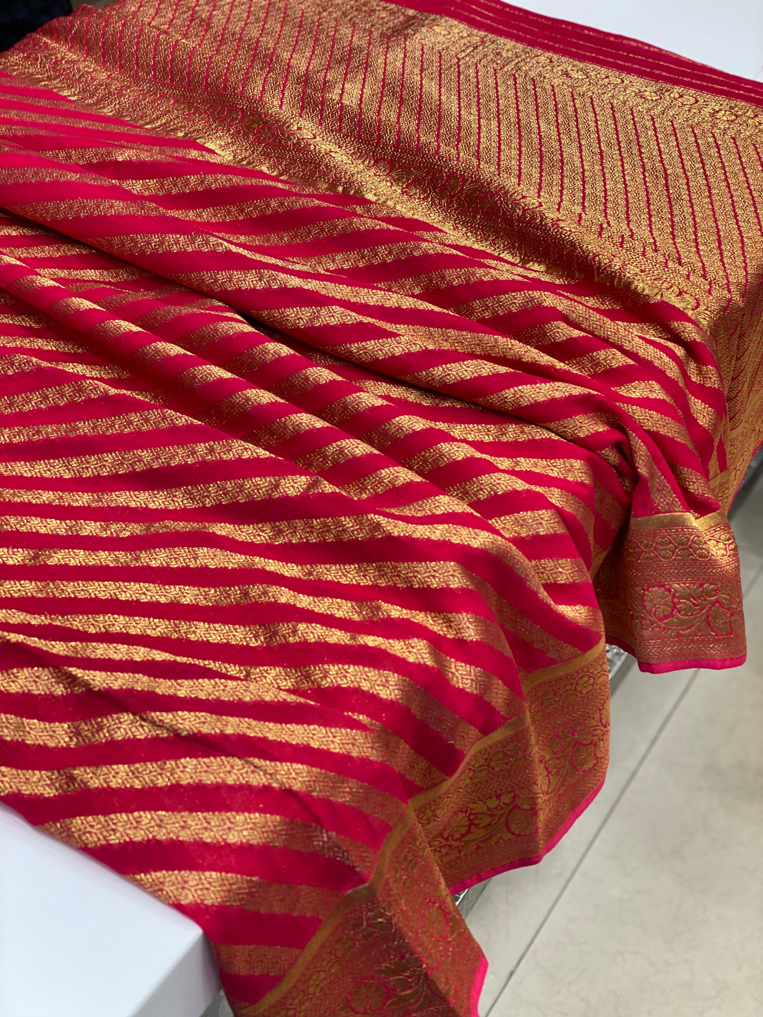 Rani Pink Banarasi Khaddi Leheriya Georgette Saree