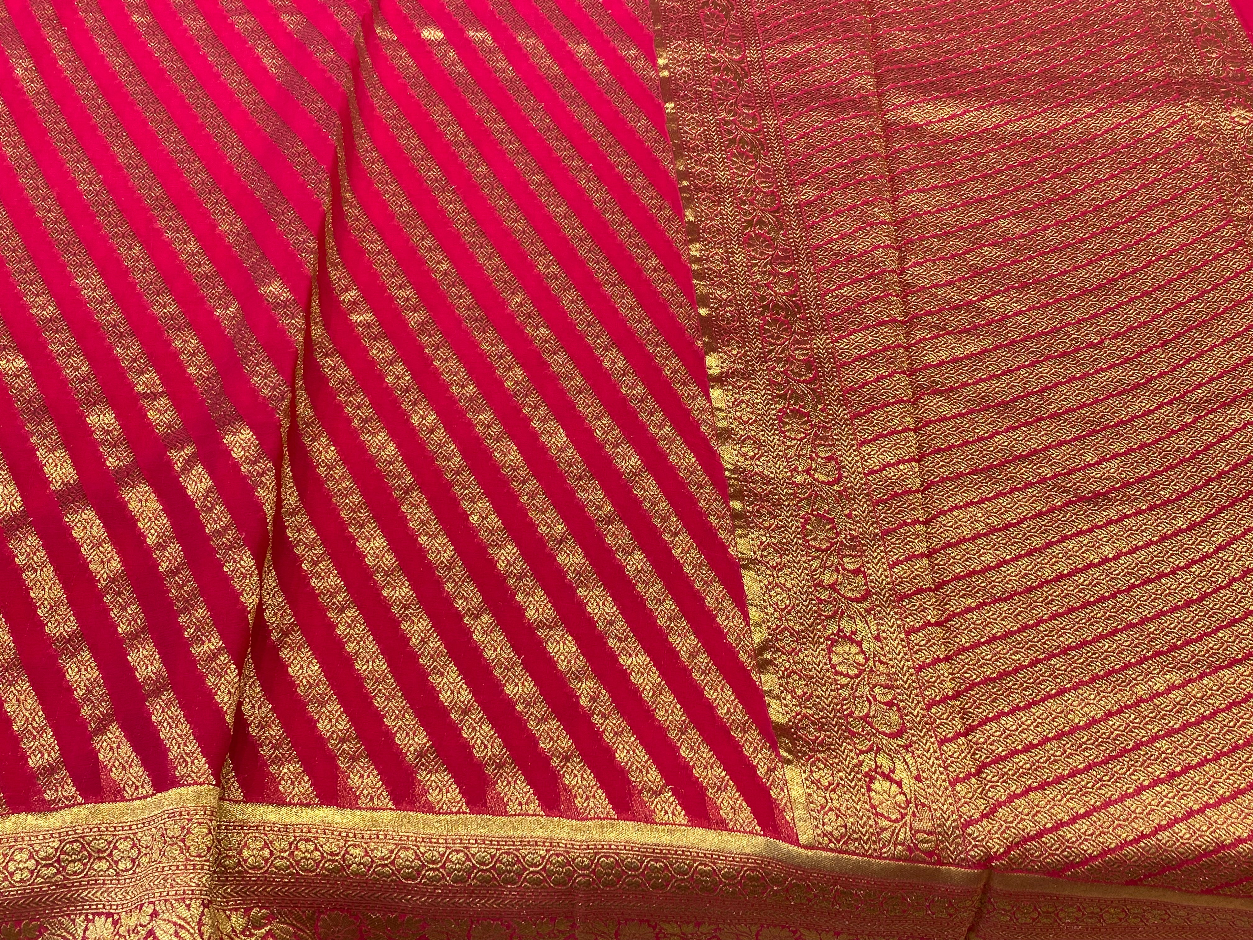 Rani Pink Banarasi Khaddi Leheriya Georgette Saree