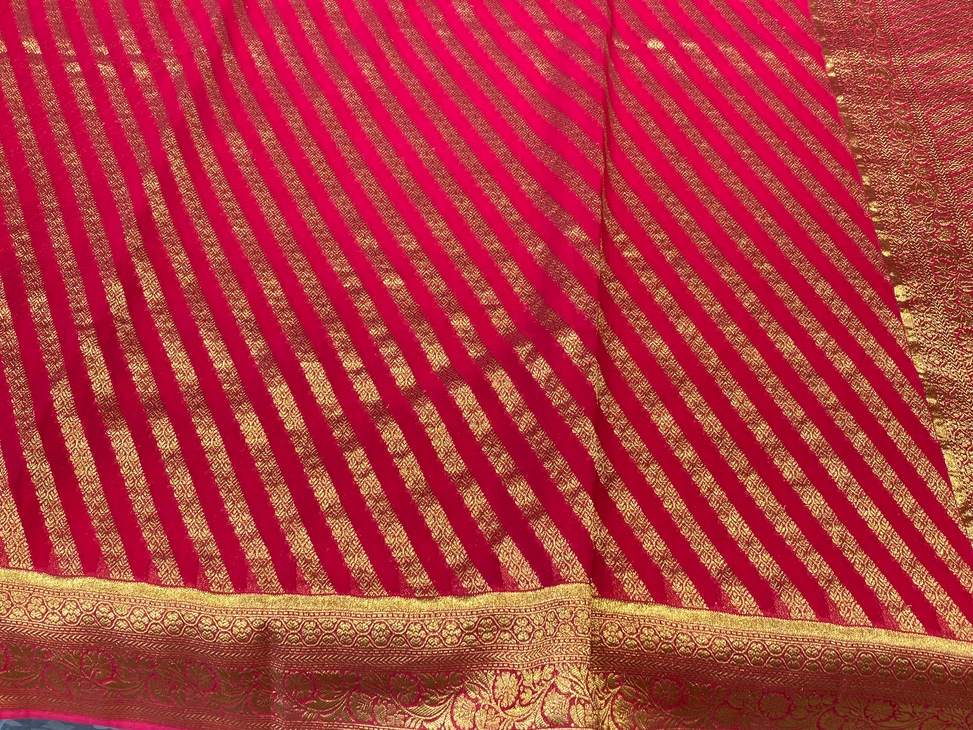 Rani Pink Banarasi Khaddi Leheriya Georgette Saree