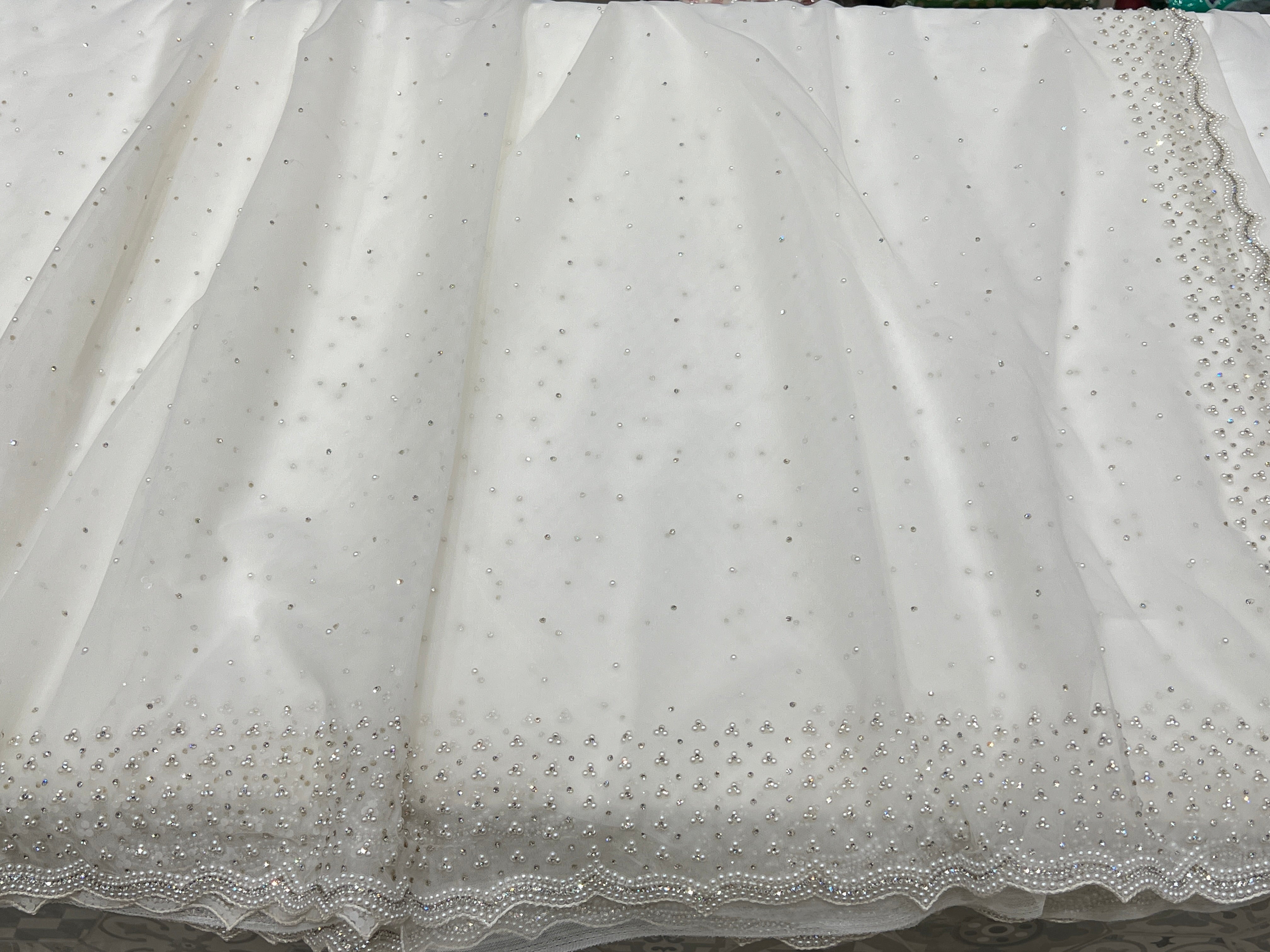 White Organza Moti Embroidery Saree