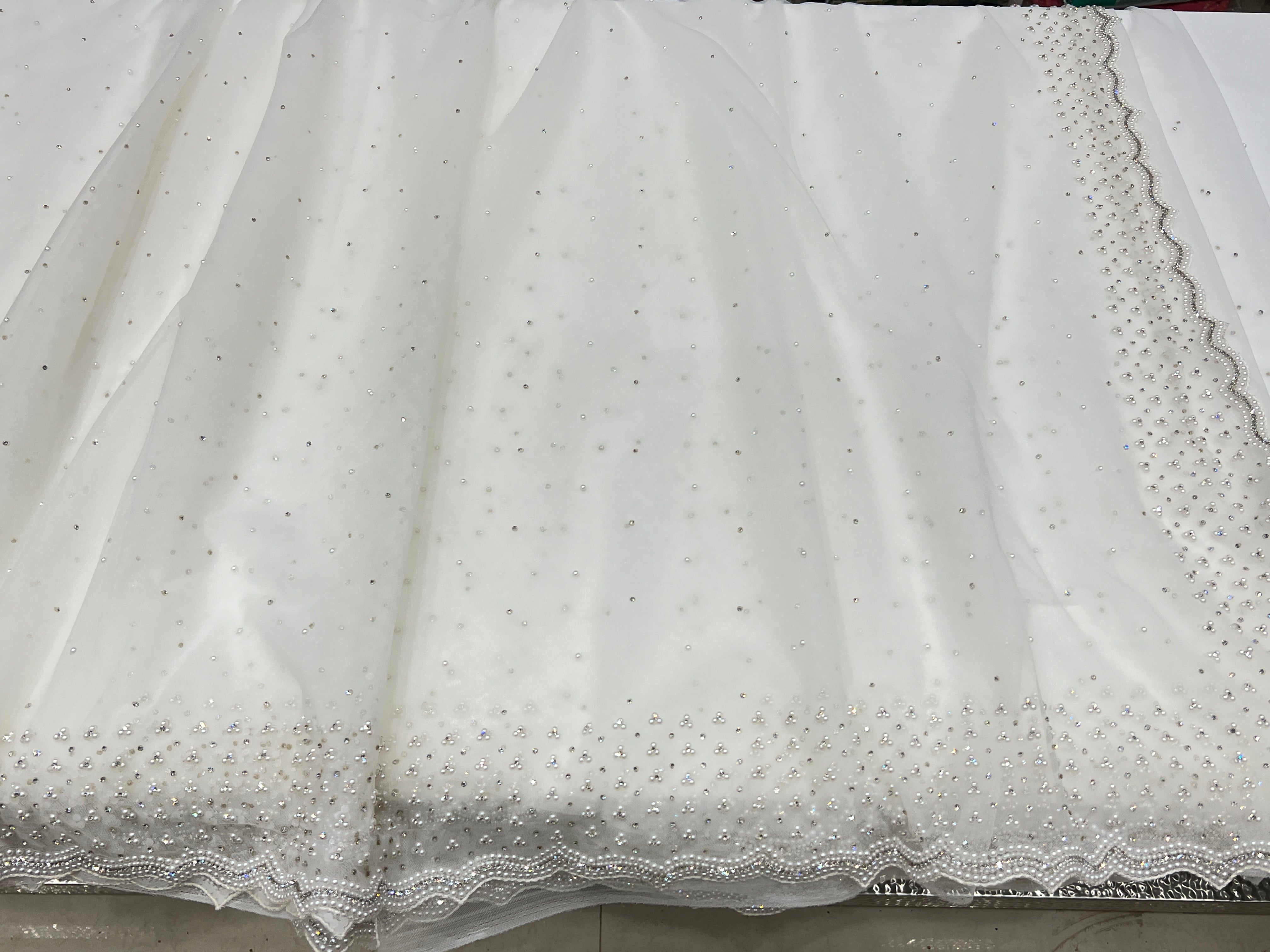 White Organza Moti Embroidery Saree