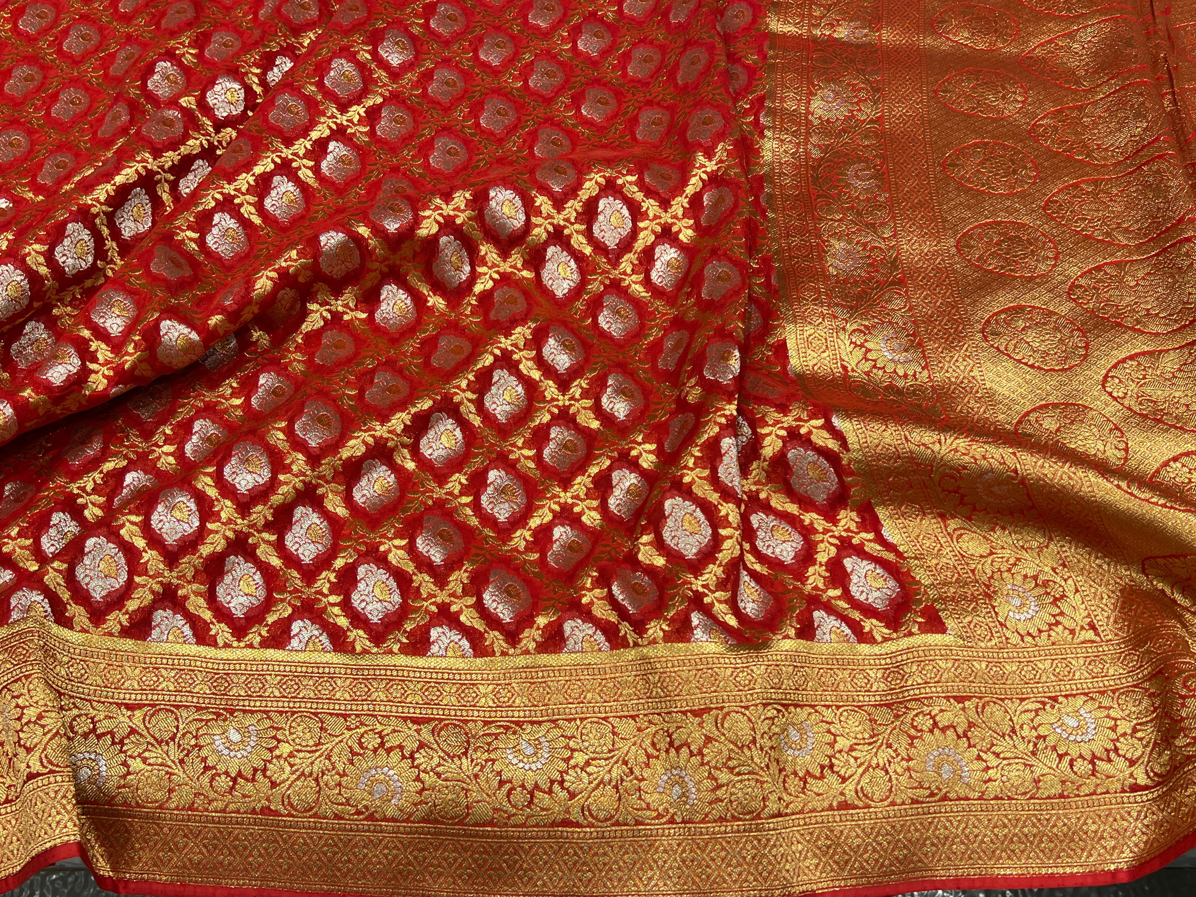 Red Banarasi Sona Roopa Khaddi Georgette Saree