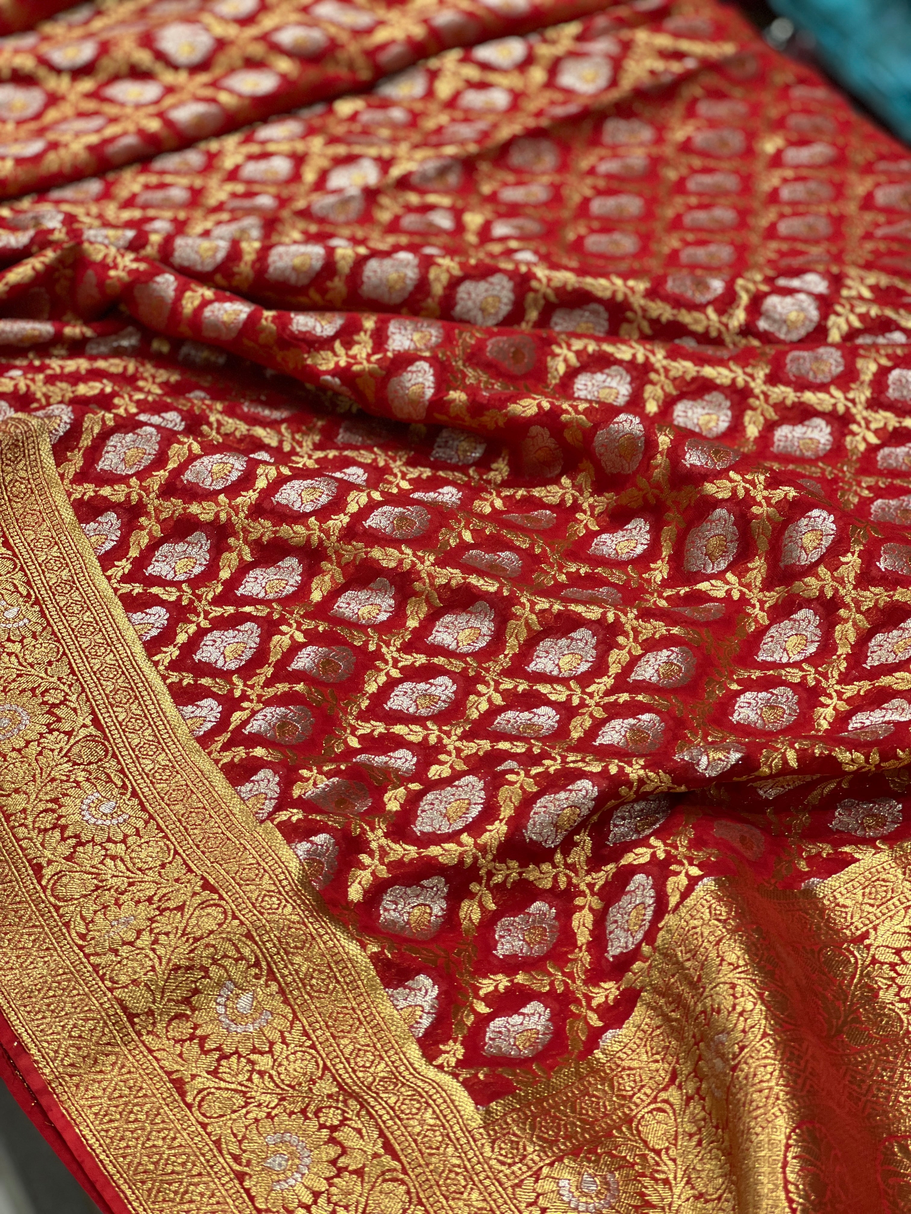 Red Banarasi Sona Roopa Khaddi Georgette Saree