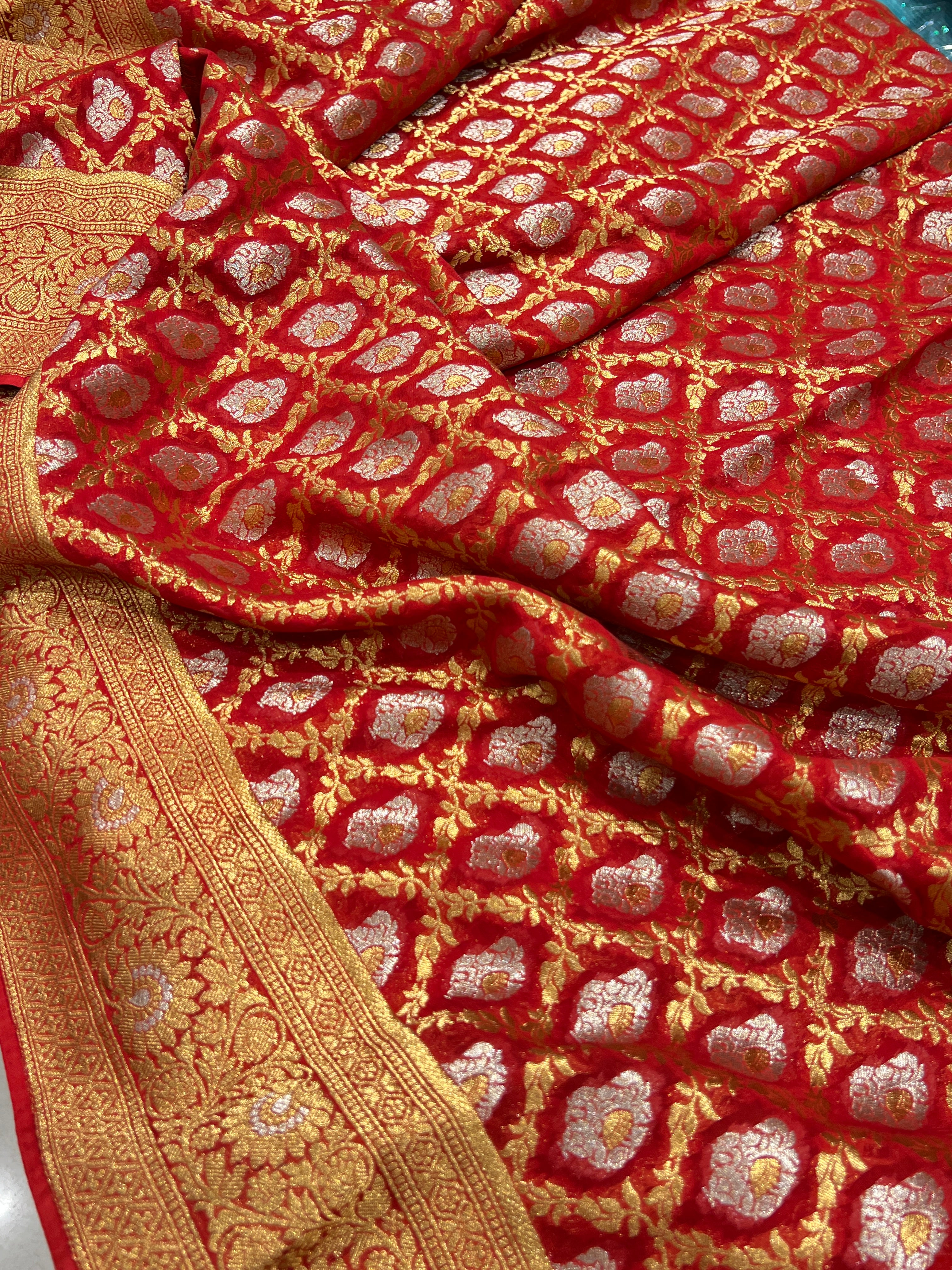 Red Banarasi Sona Roopa Khaddi Georgette Saree