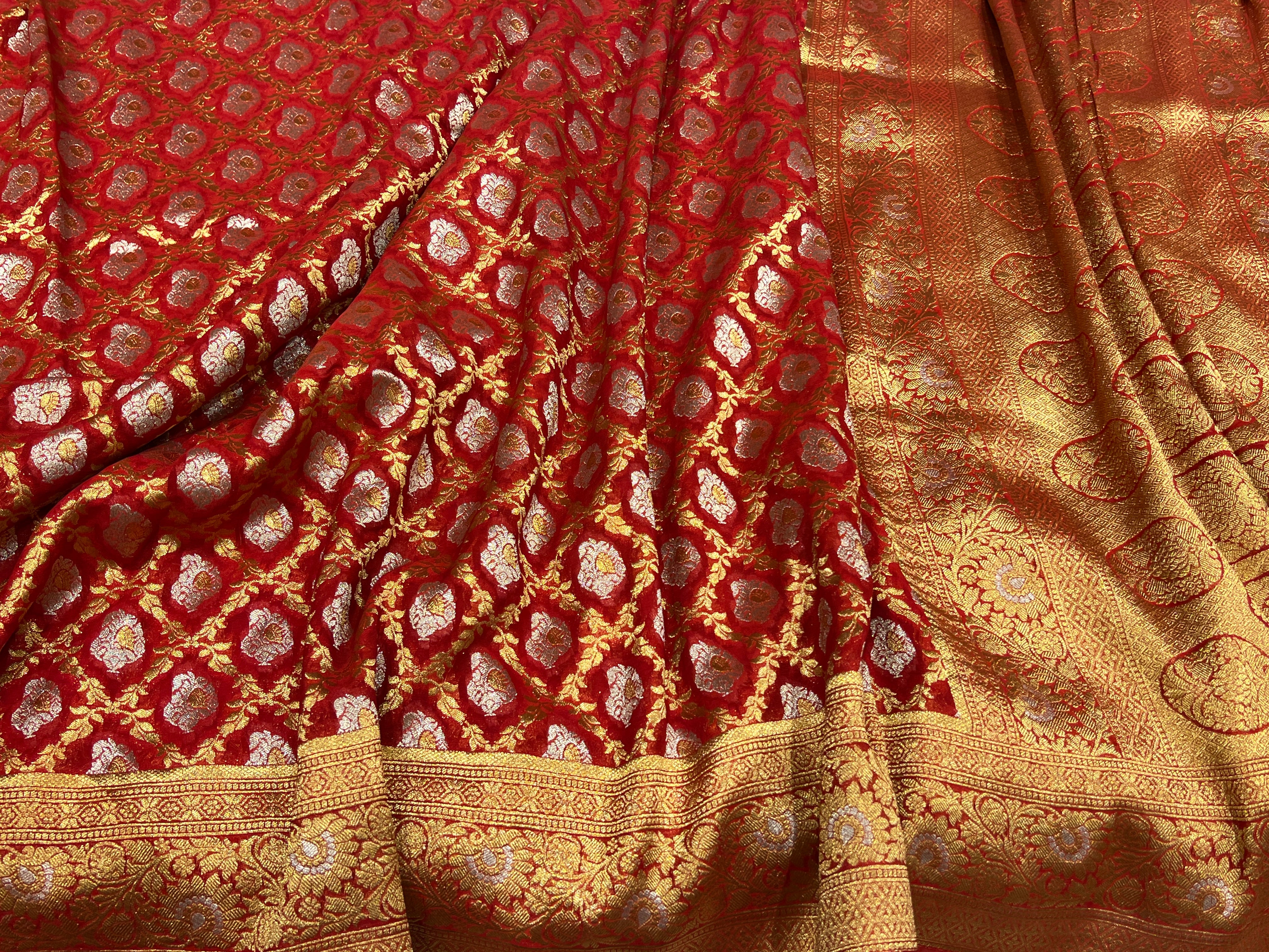 Red Banarasi Sona Roopa Khaddi Georgette Saree