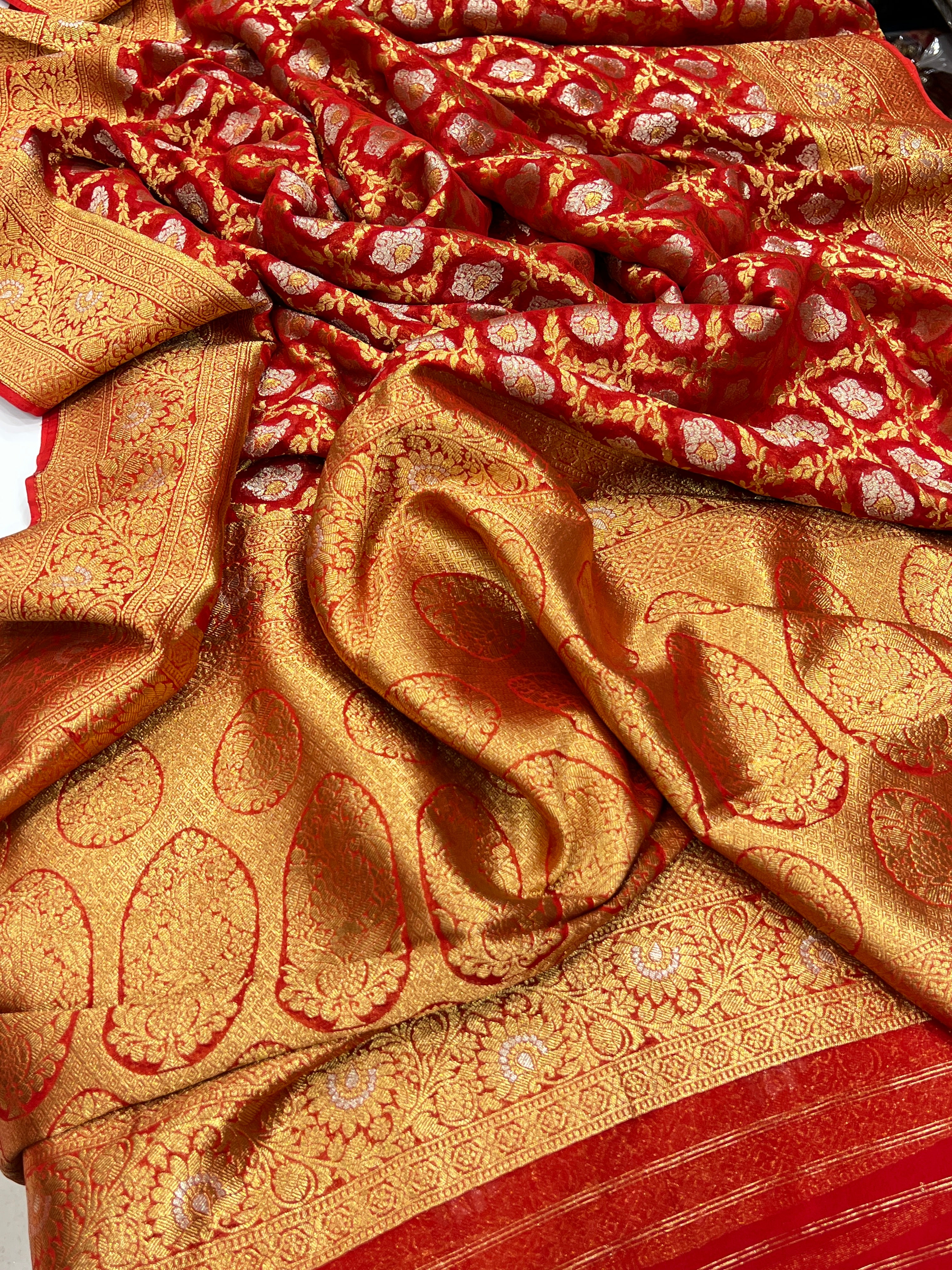 Red Banarasi Sona Roopa Khaddi Georgette Saree
