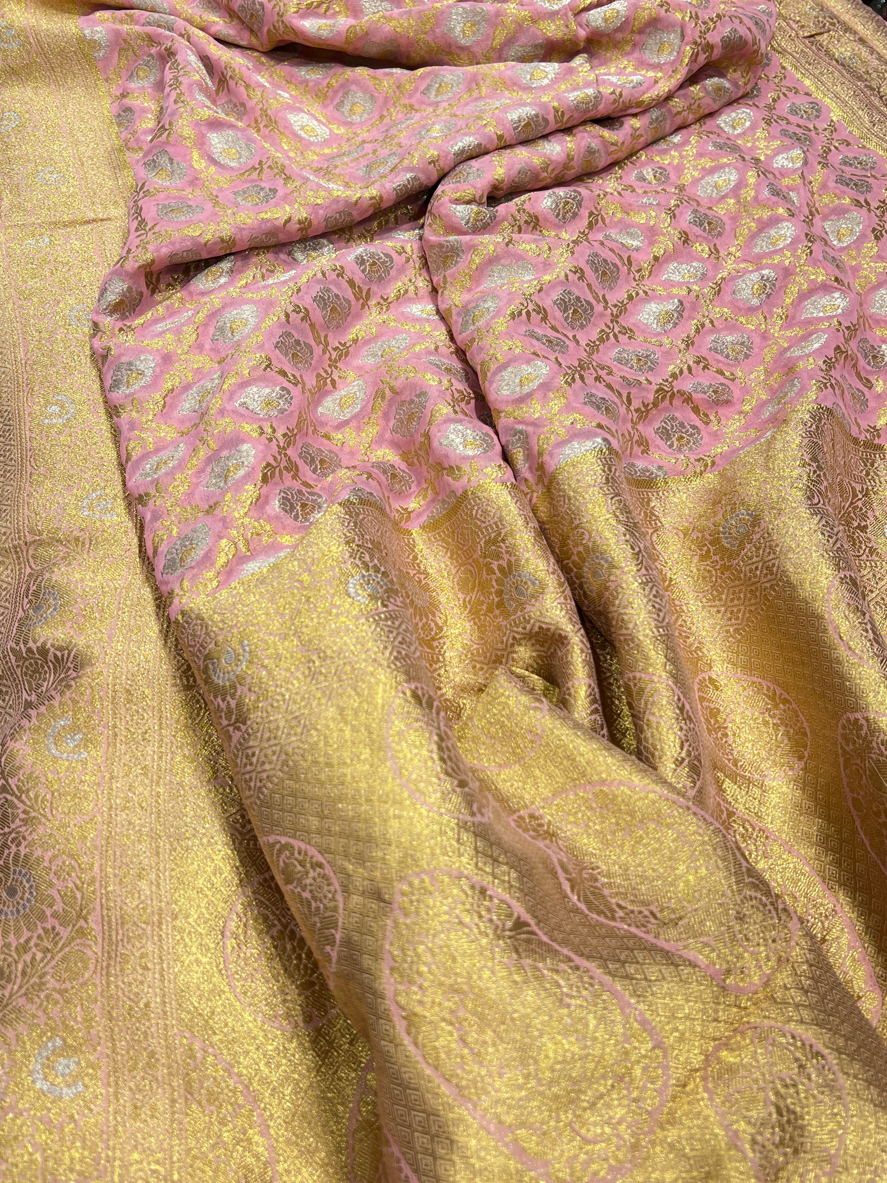 Pink Sona Roopa Banarasi Khaddi Georgette Saree