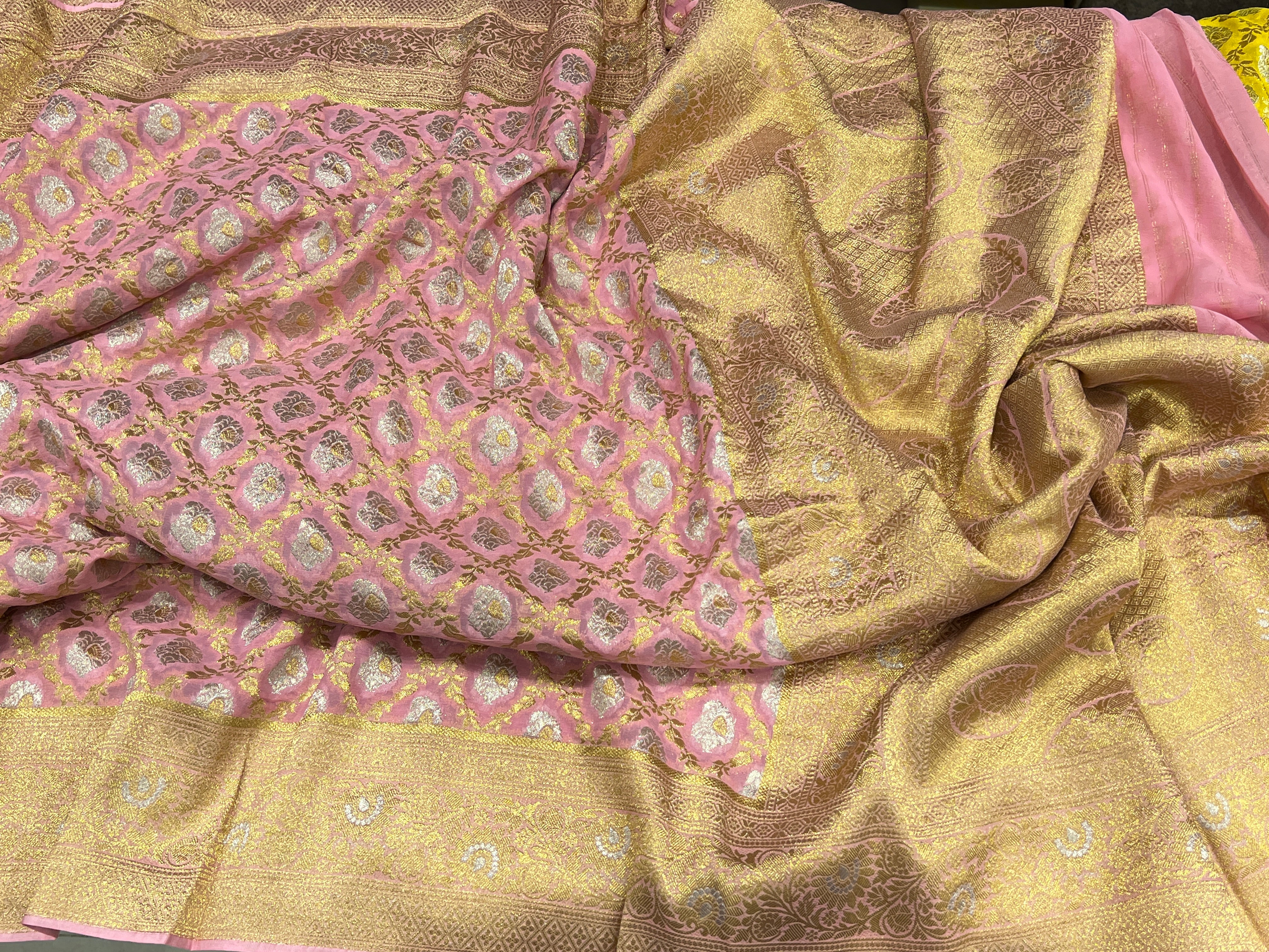 Pink Sona Roopa Banarasi Khaddi Georgette Saree