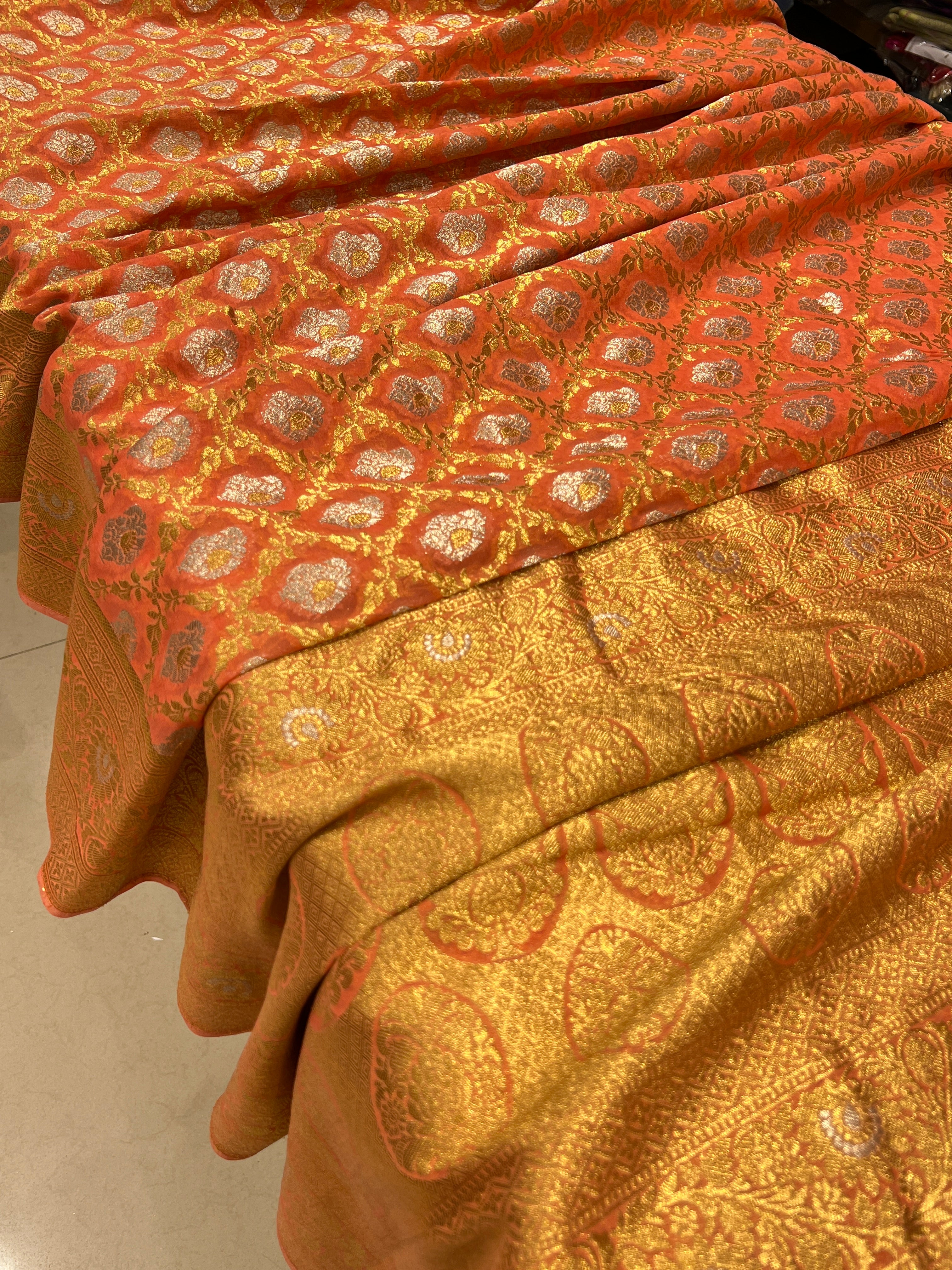 Orange Sona Roopa Banarasi Khaddi Georgette Saree