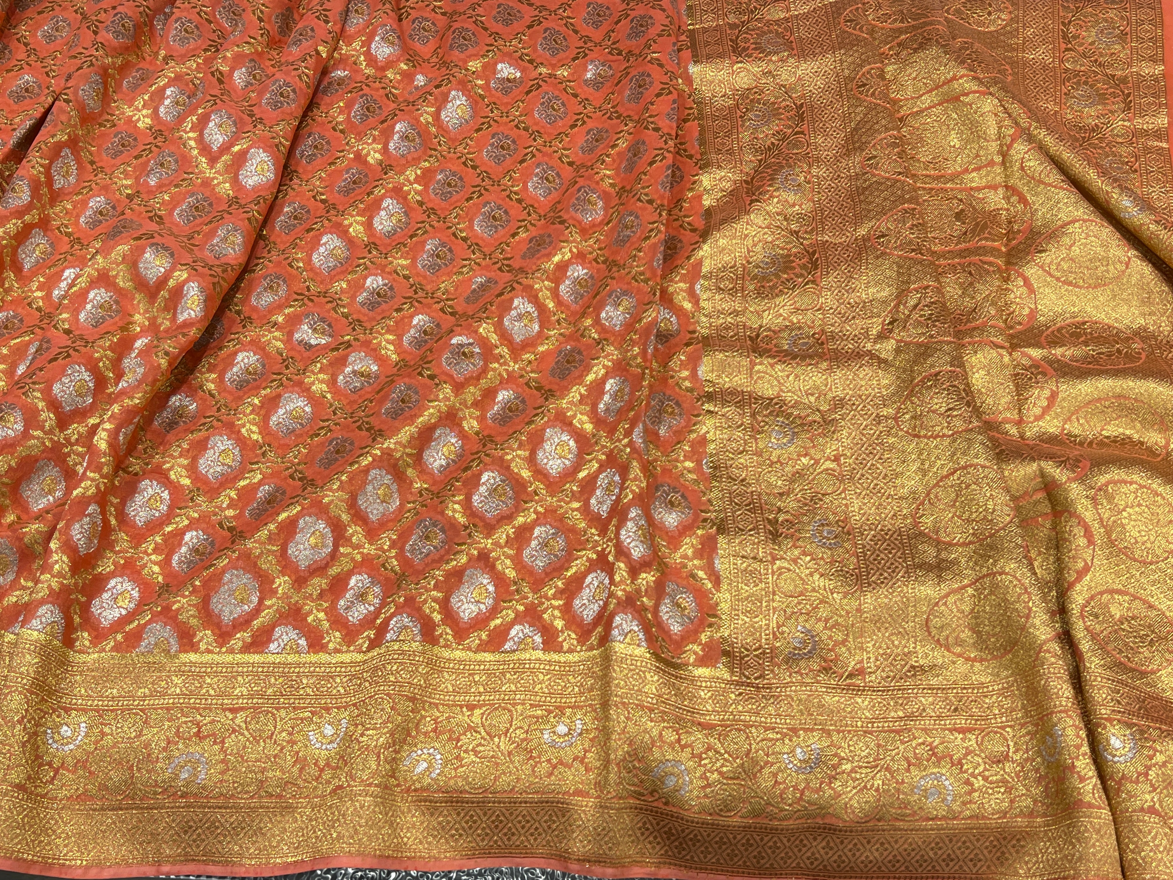 Orange Sona Roopa Banarasi Khaddi Georgette Saree