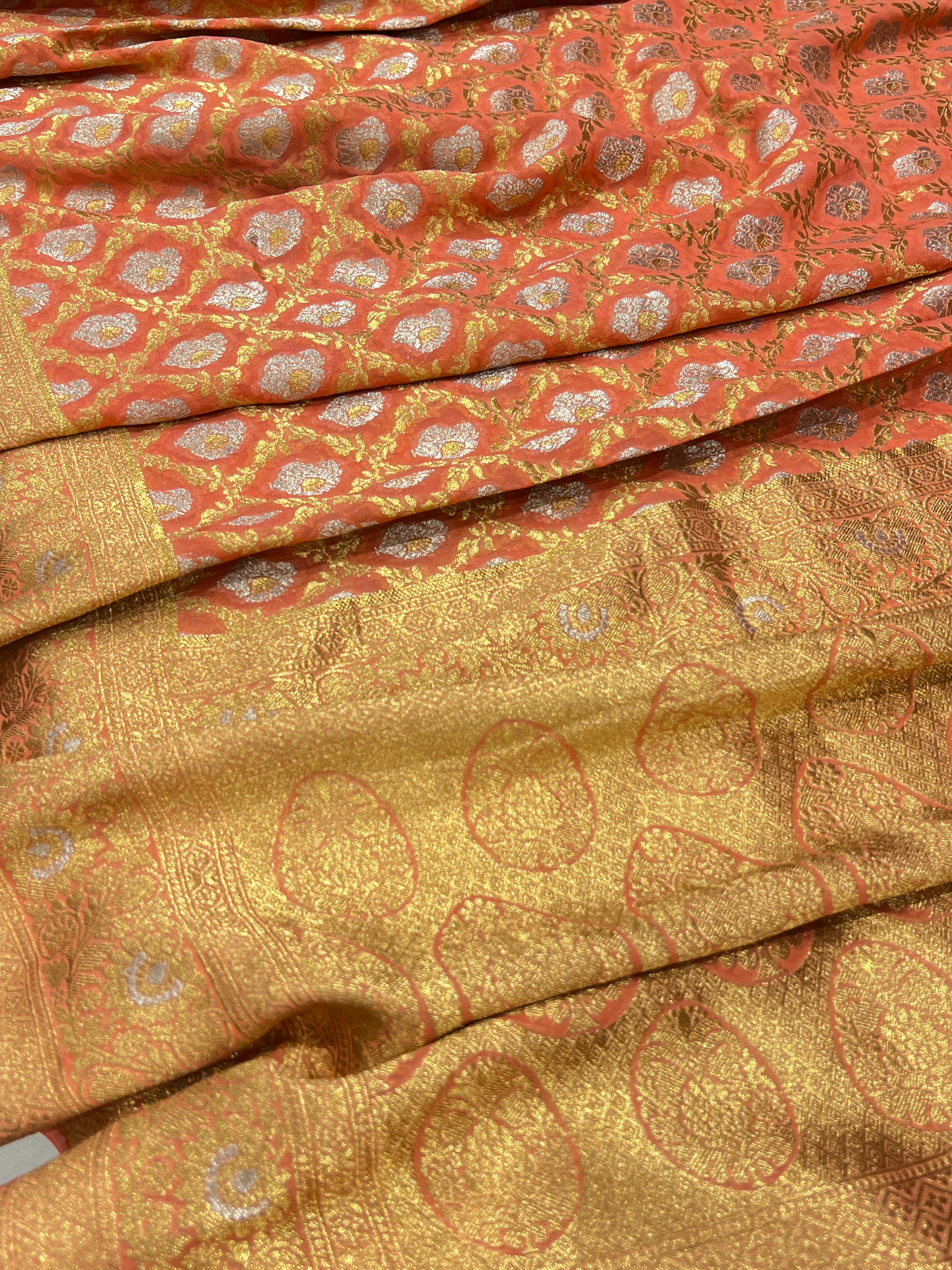 Orange Sona Roopa Banarasi Khaddi Georgette Saree