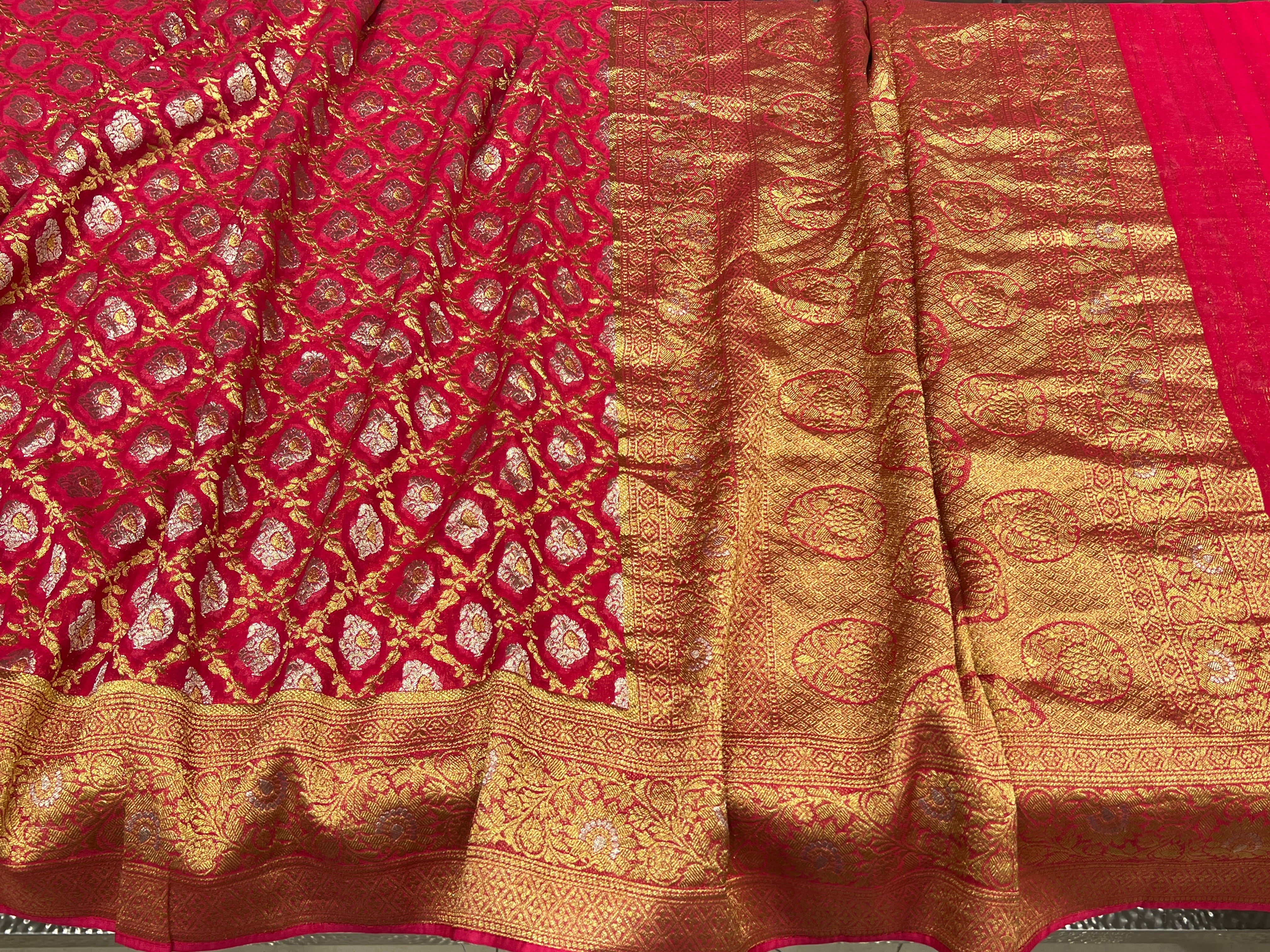 Rani Pink Sona Roopa Banarasi Khaddi Georgette Saree