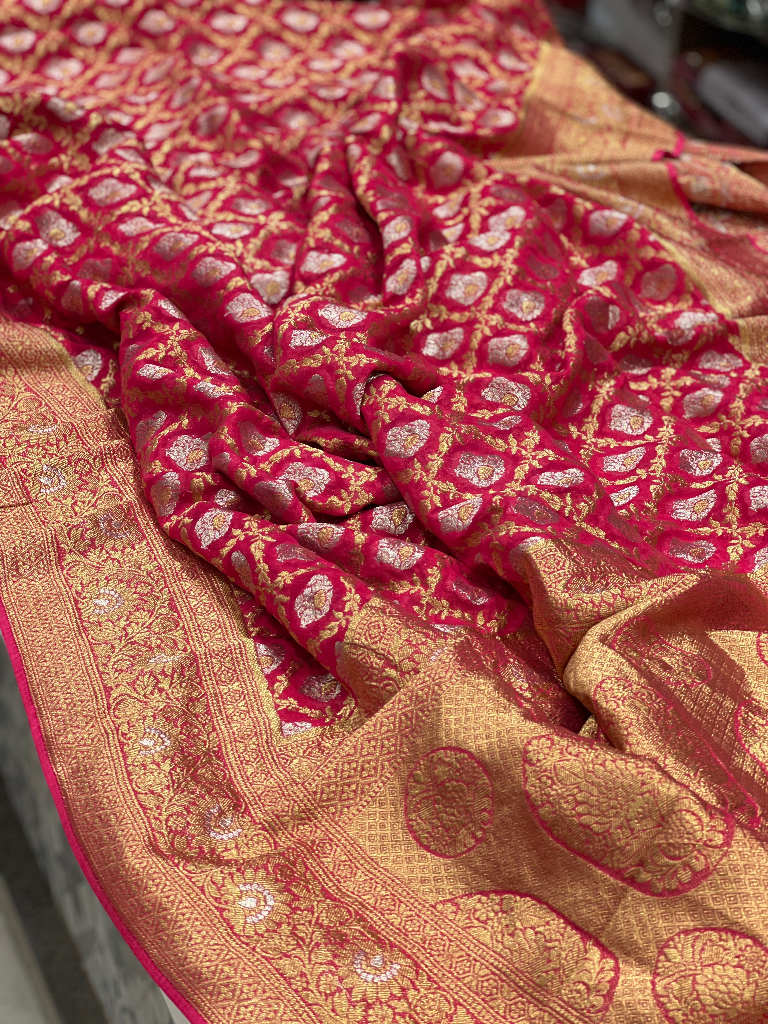 Rani Pink Sona Roopa Banarasi Khaddi Georgette Saree
