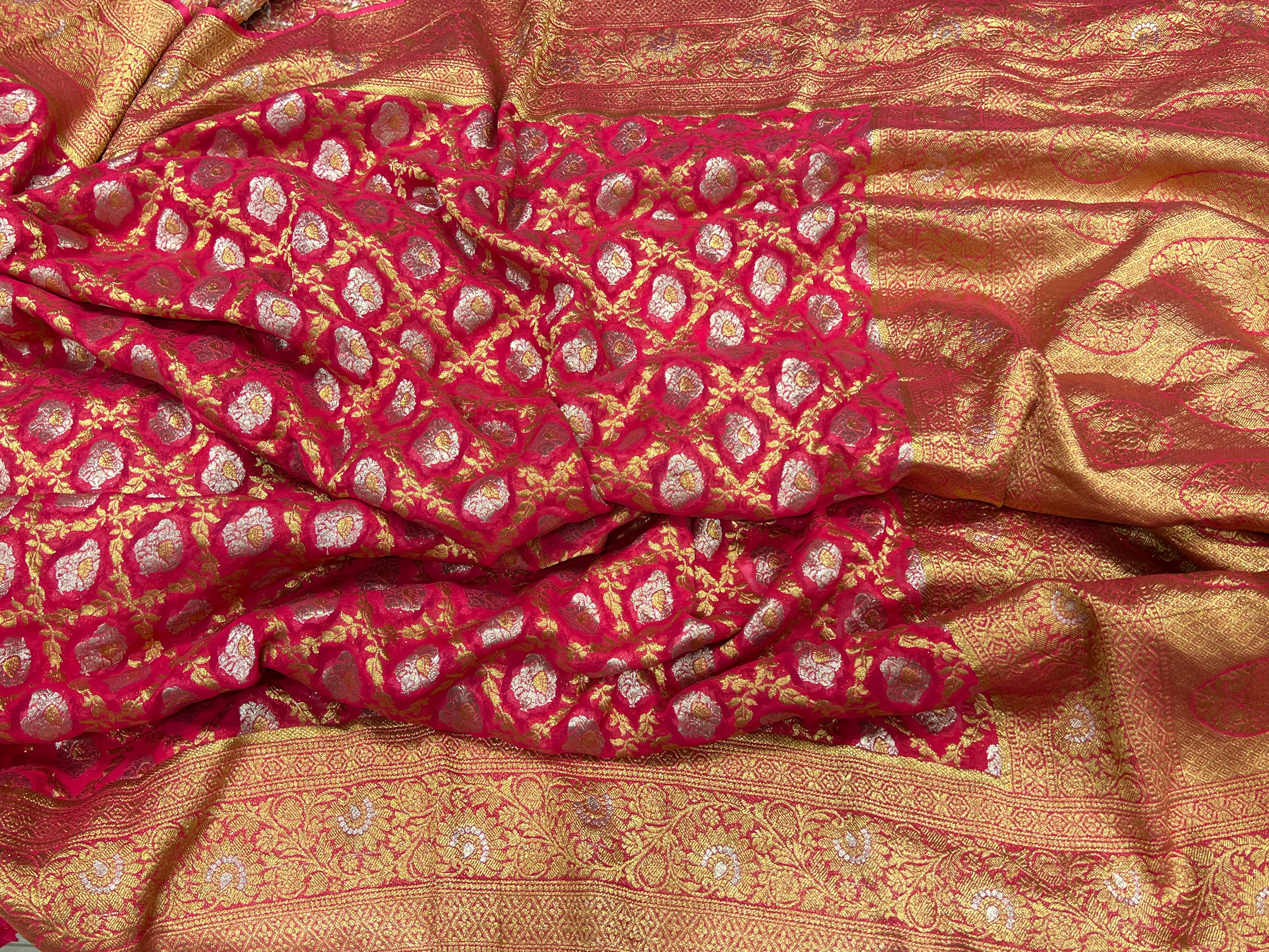 Rani Pink Sona Roopa Banarasi Khaddi Georgette Saree