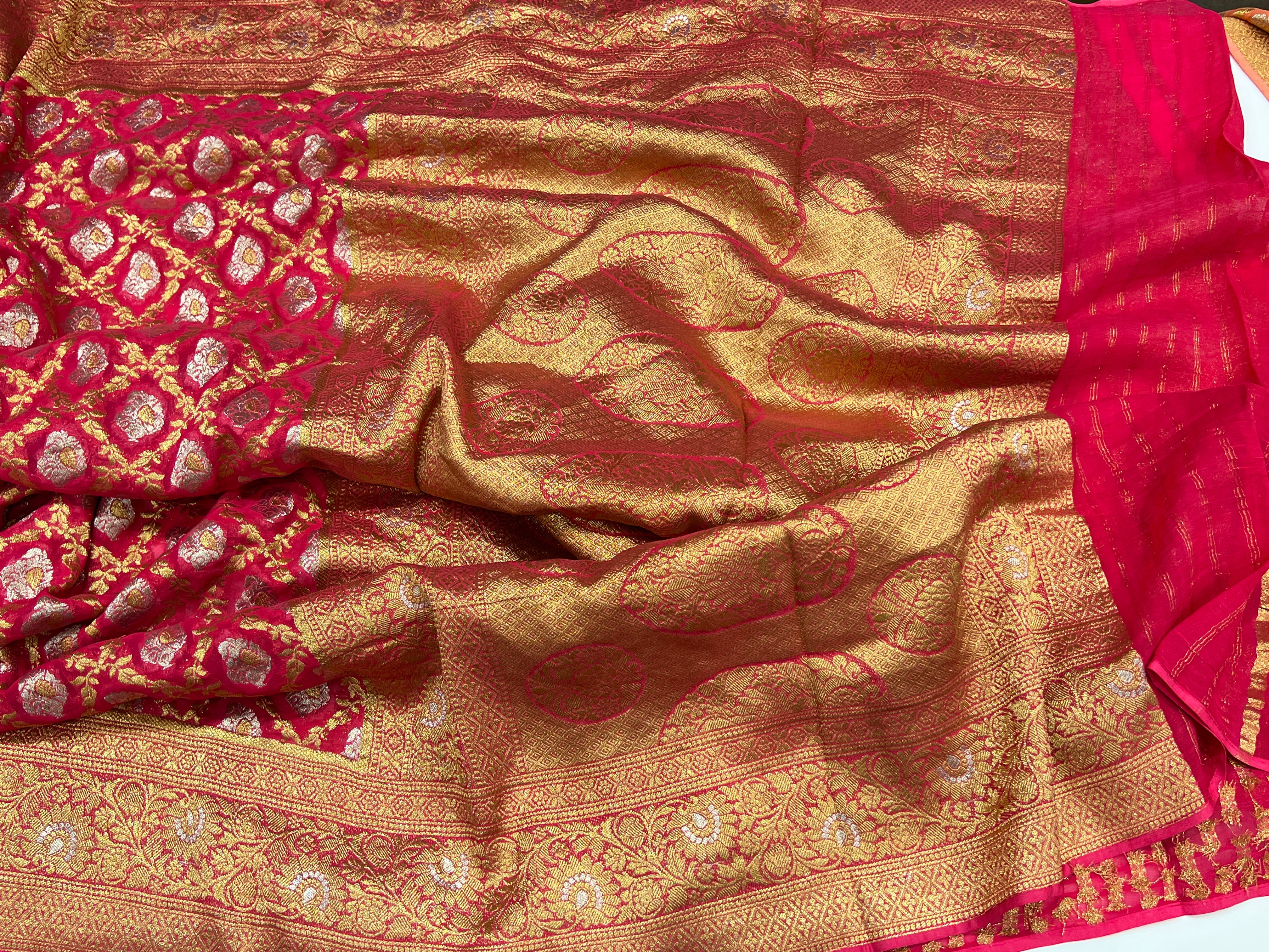 Rani Pink Sona Roopa Banarasi Khaddi Georgette Saree