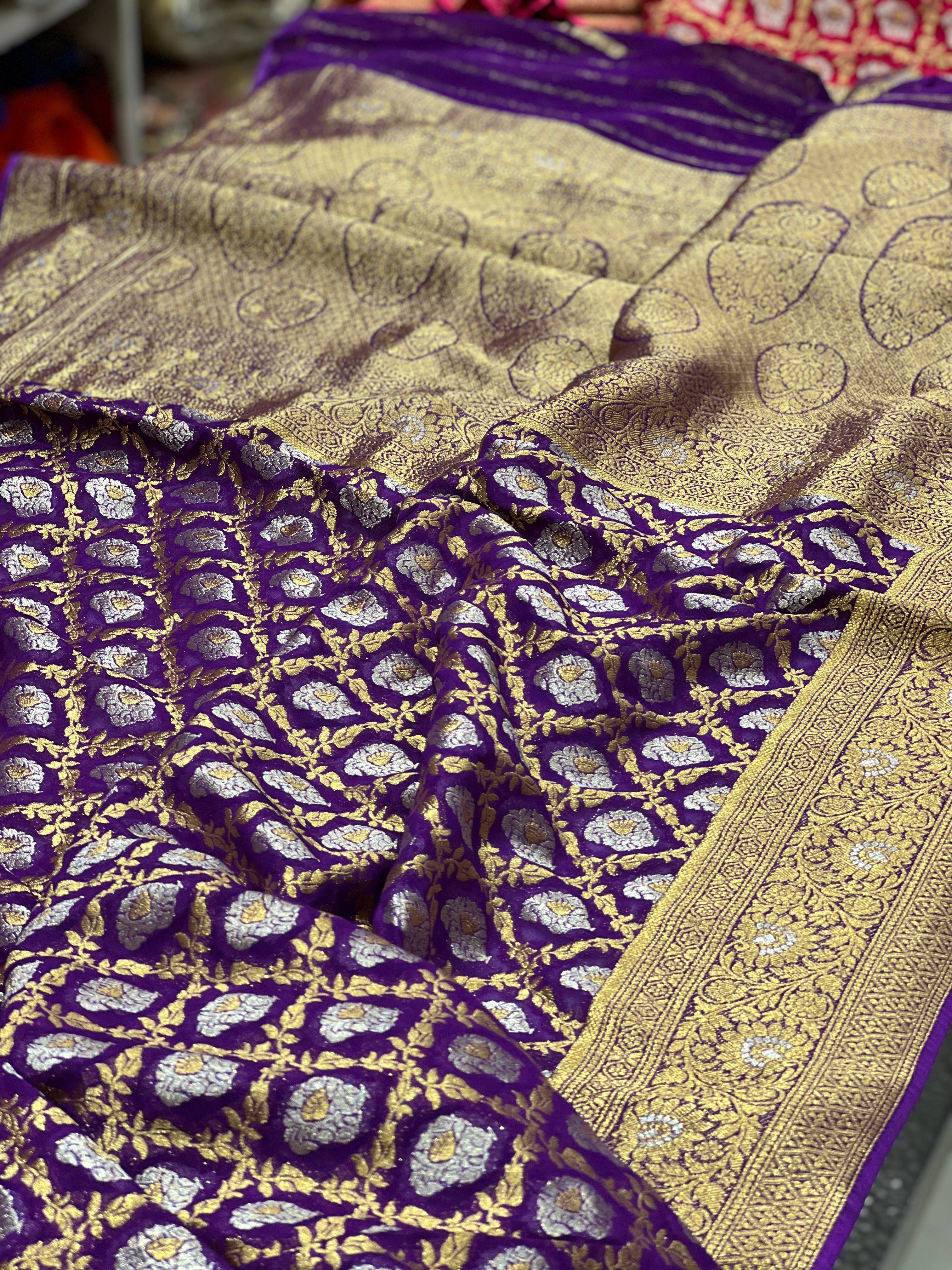 Violet Sona Roopa Banarasi Khaddi Georgette Saree