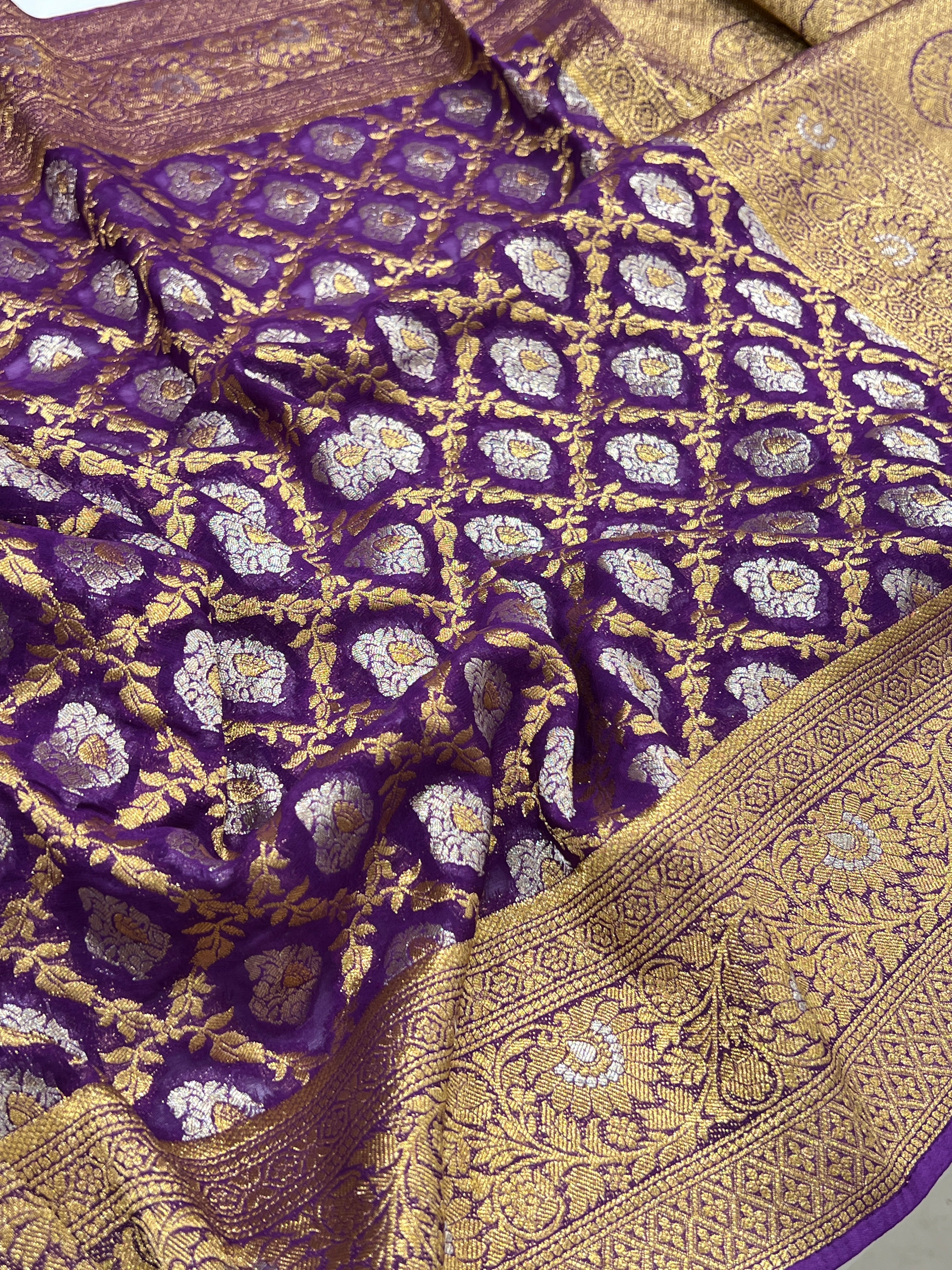 Violet Sona Roopa Banarasi Khaddi Georgette Saree