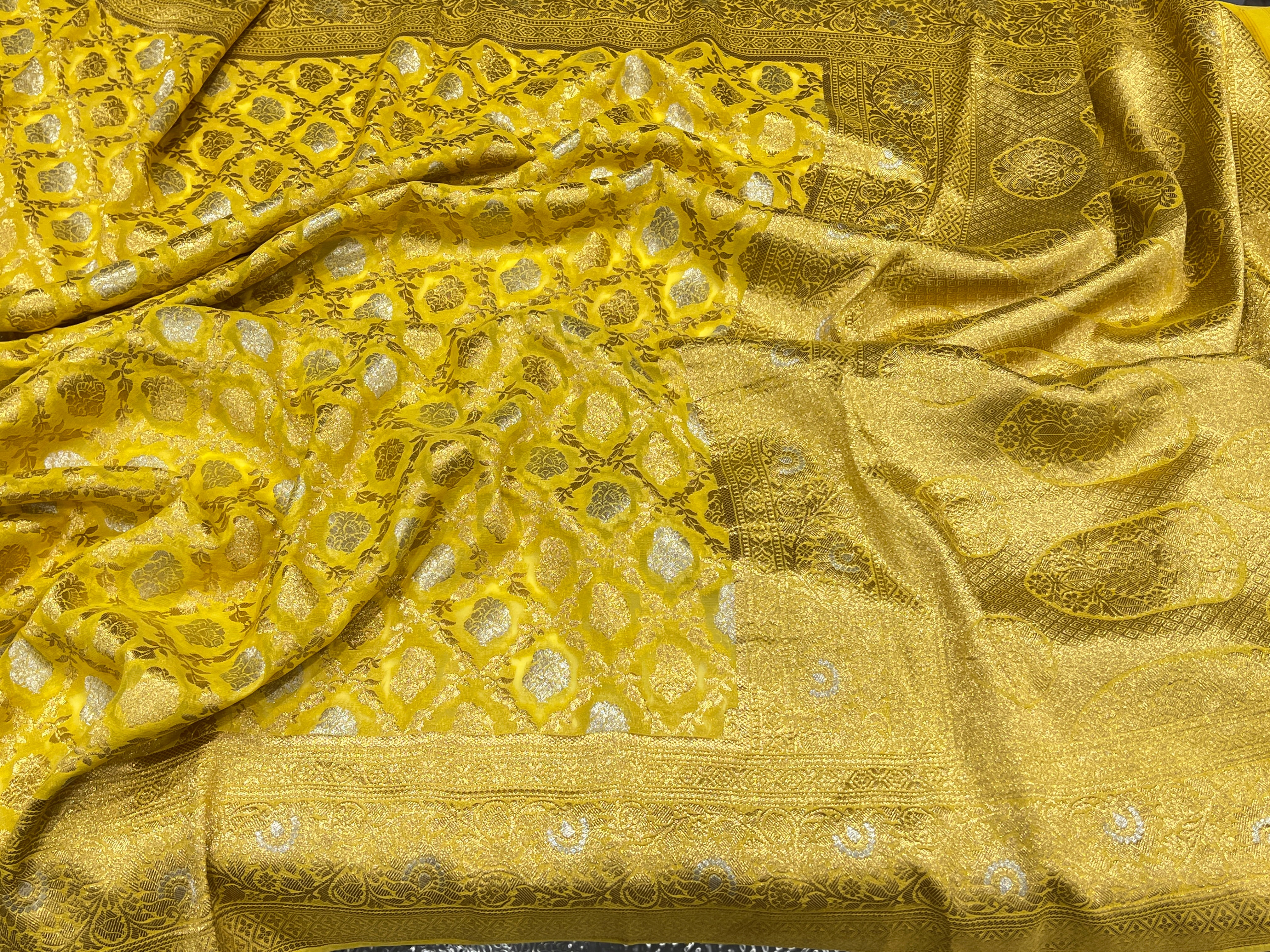 Yellow Sona Roopa Banarasi Khaddi Georgette Saree