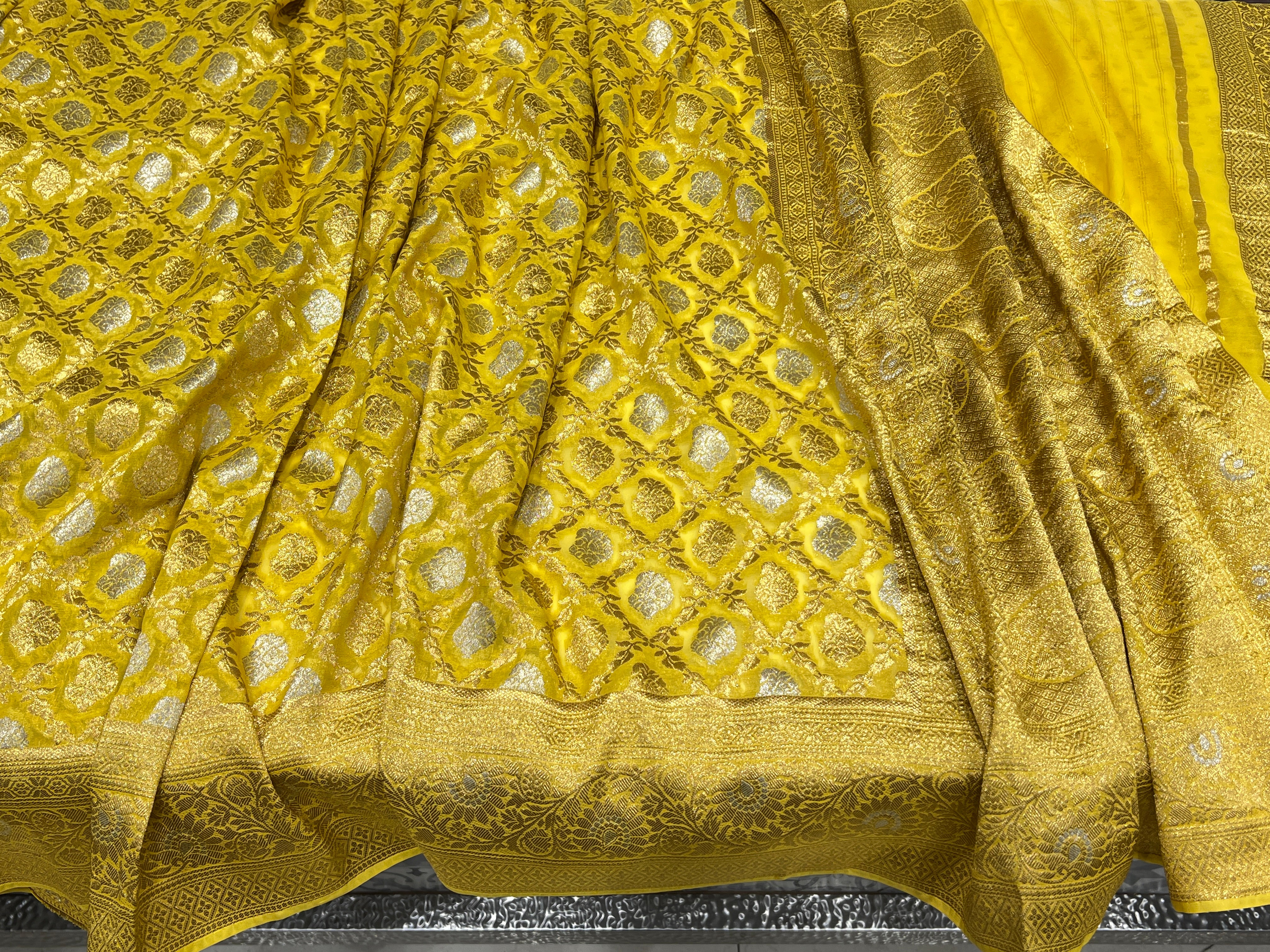 Yellow Sona Roopa Banarasi Khaddi Georgette Saree