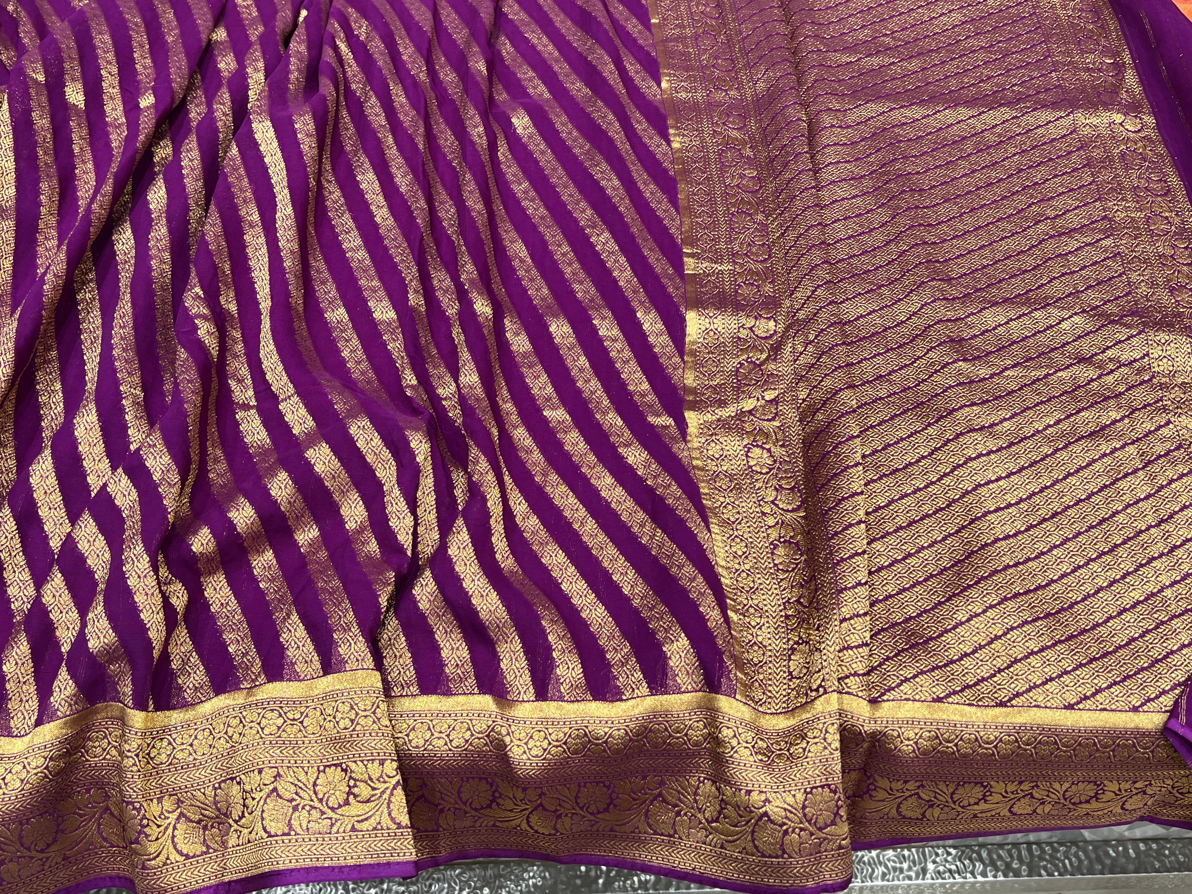Purple Banarasi Georgette Lehariya Saree