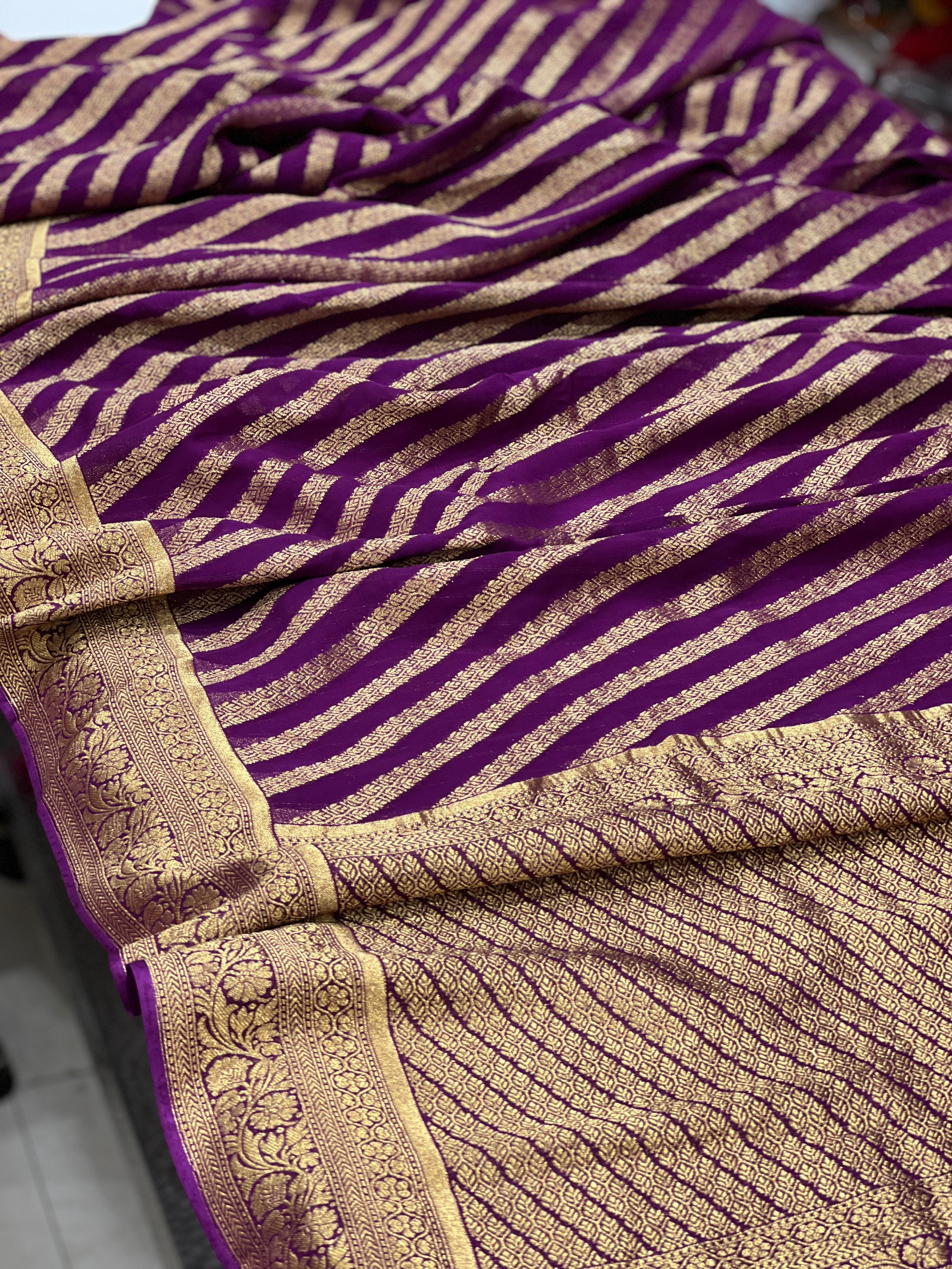 Purple Banarasi Georgette Lehariya Saree