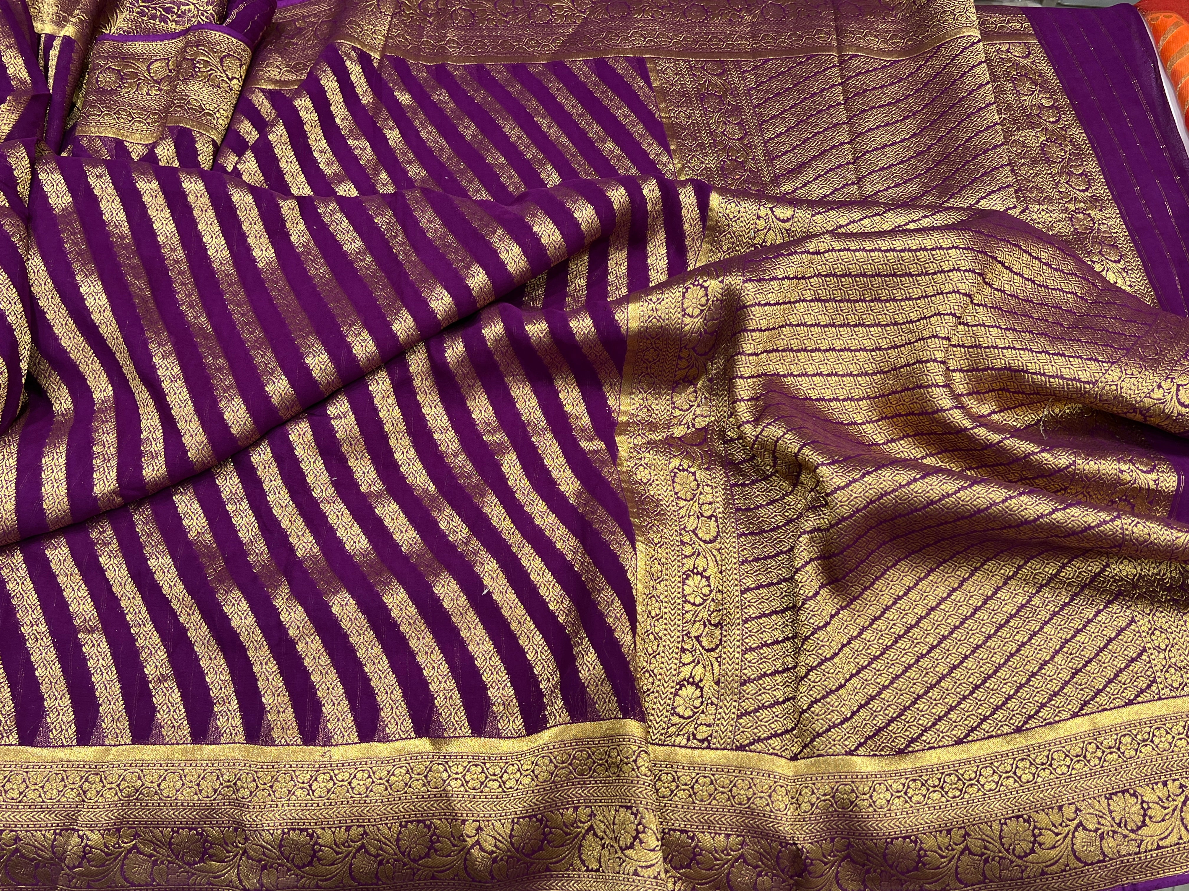 Purple Banarasi Georgette Lehariya Saree