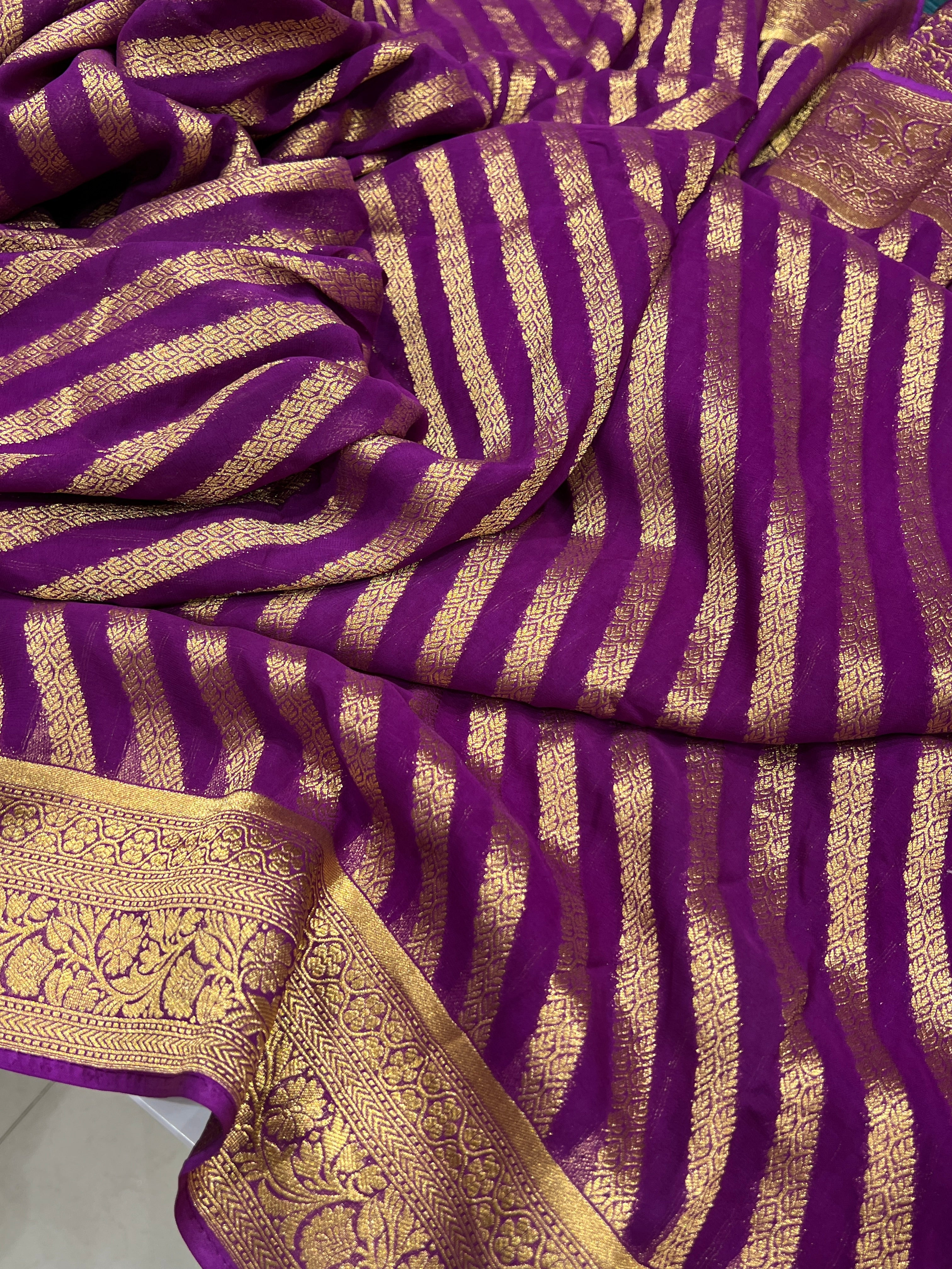 Purple Banarasi Georgette Lehariya Saree