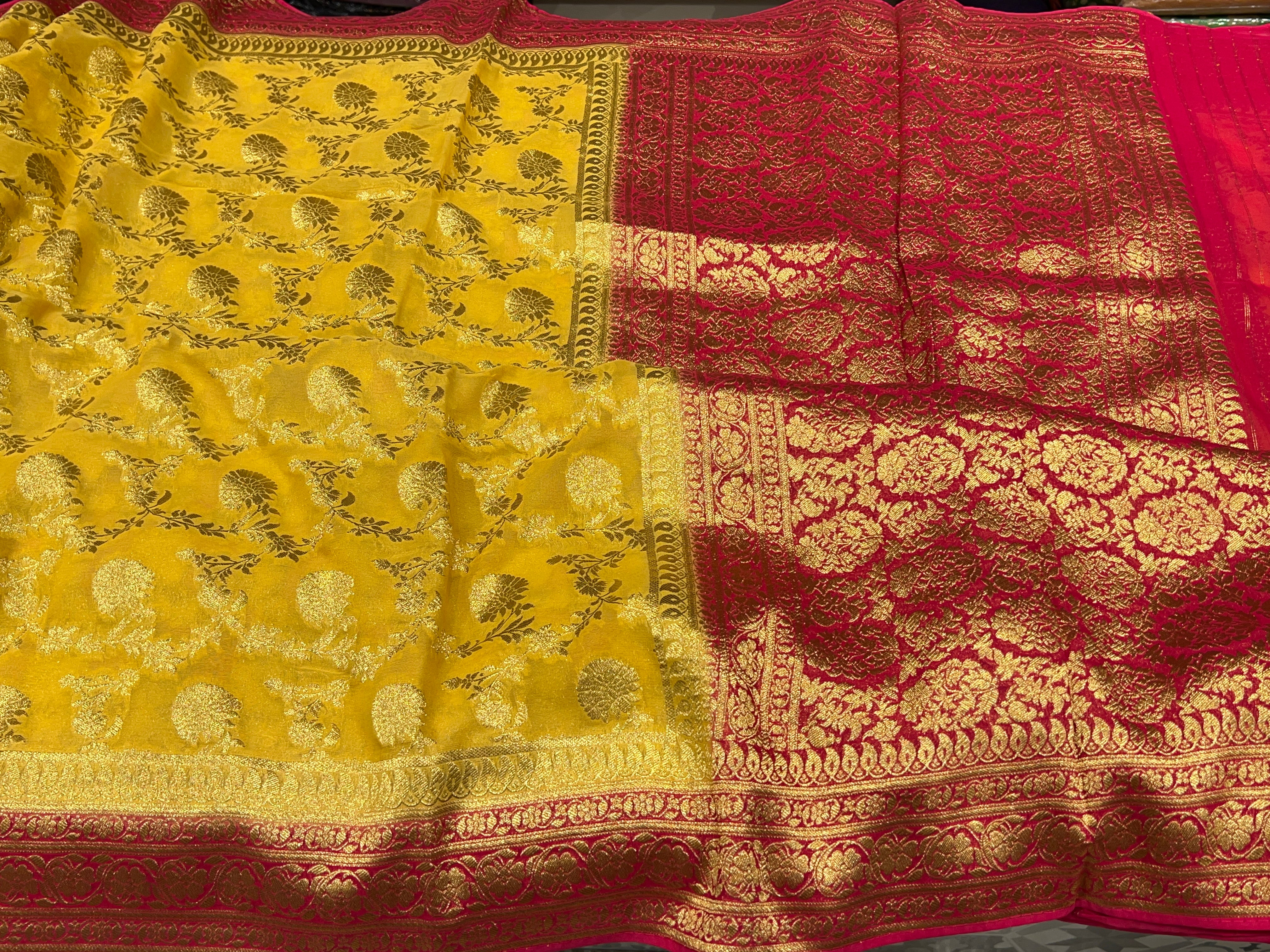Yellow Rani Banarasi Khaddi Georgette Saree