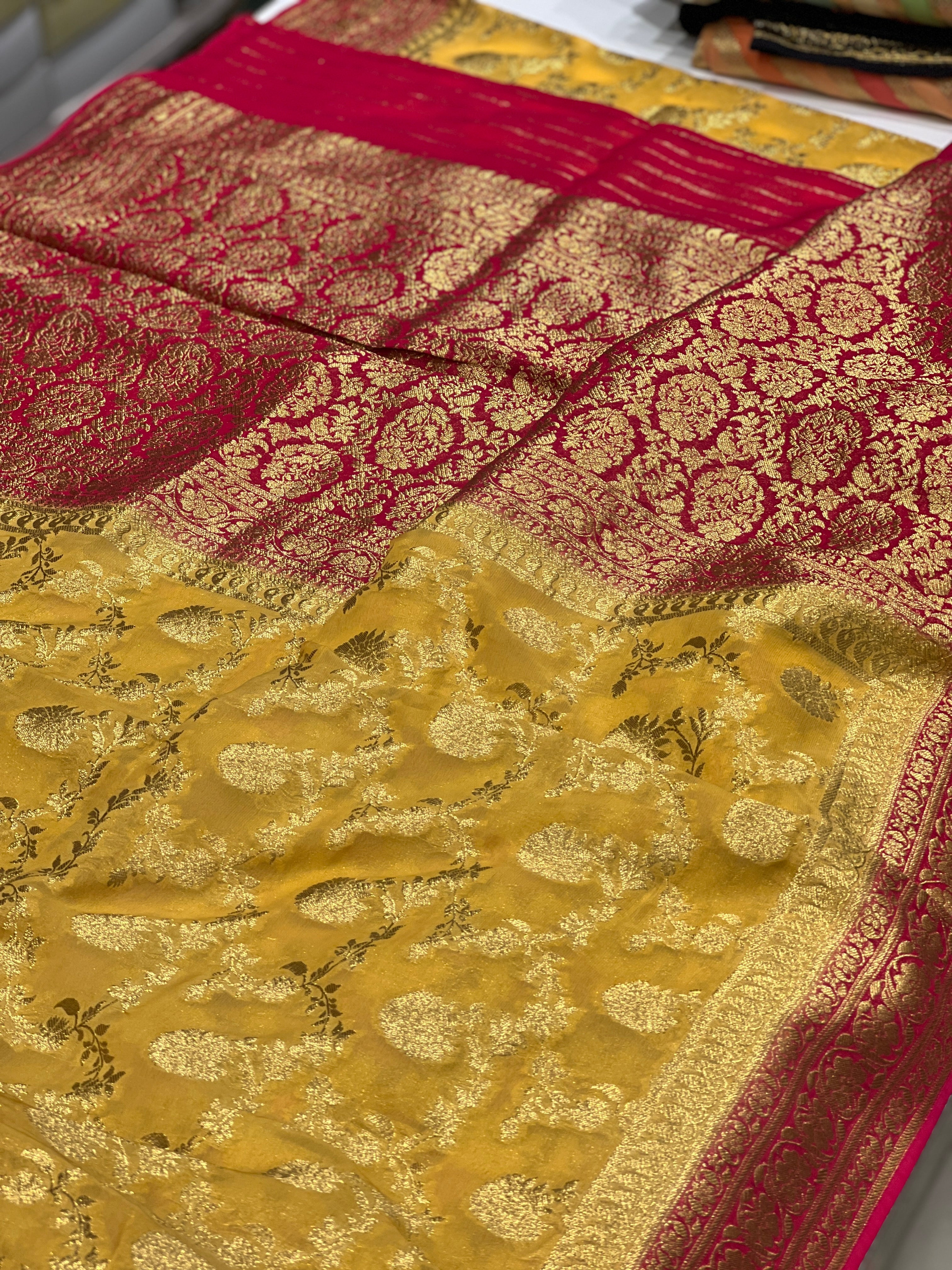 Yellow Rani Banarasi Khaddi Georgette Saree