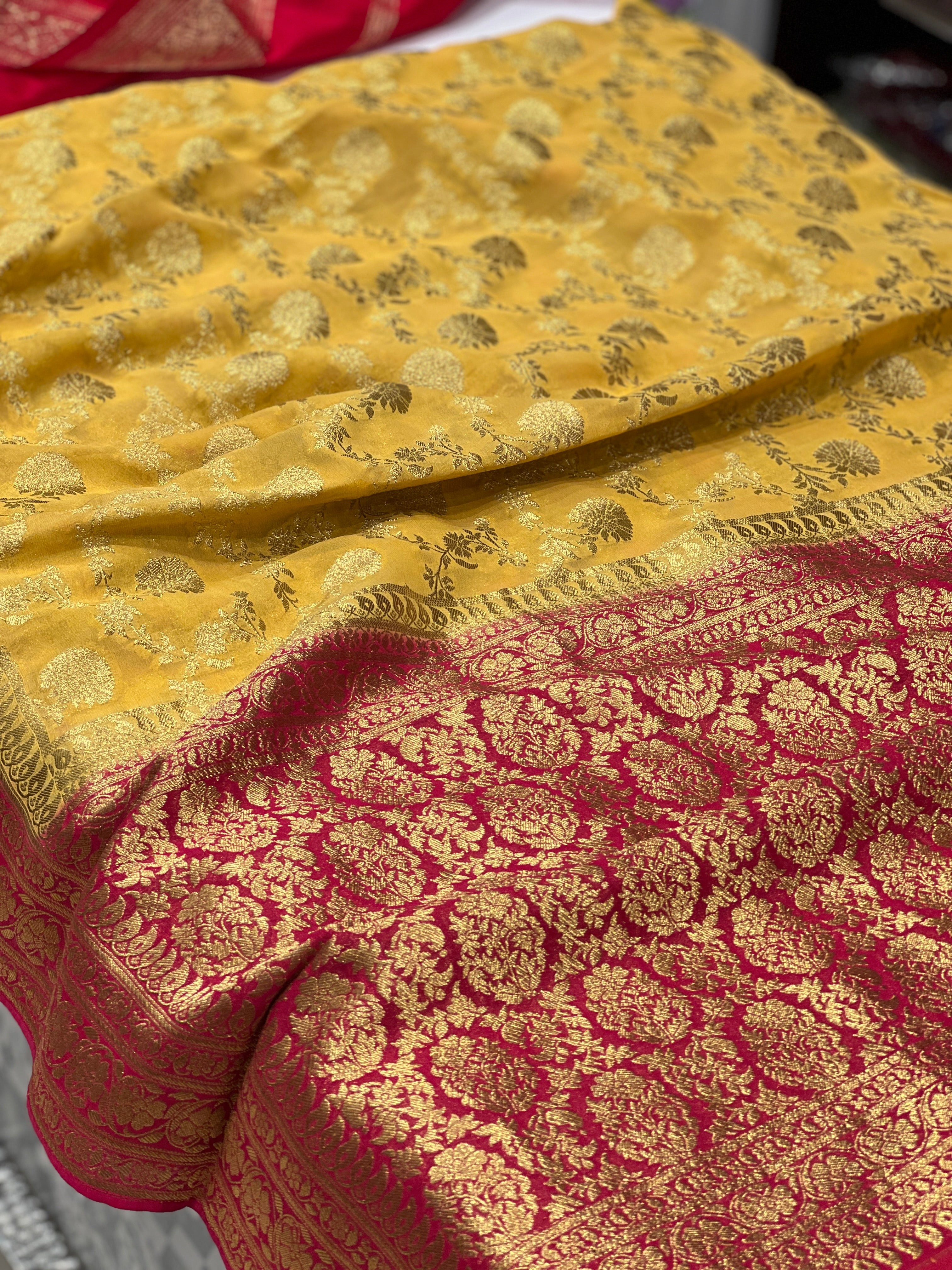 Yellow Rani Banarasi Khaddi Georgette Saree