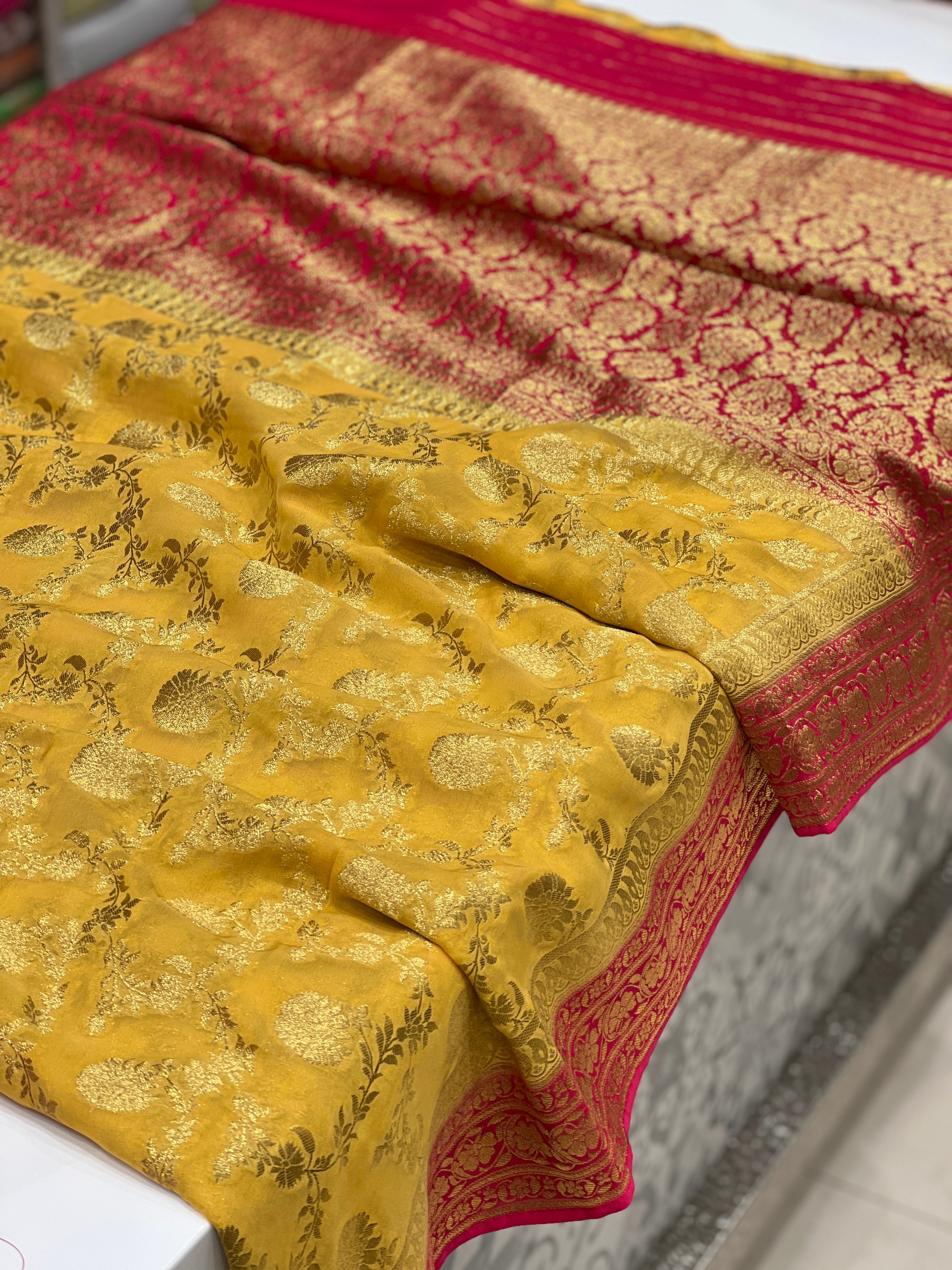 Yellow Rani Banarasi Khaddi Georgette Saree