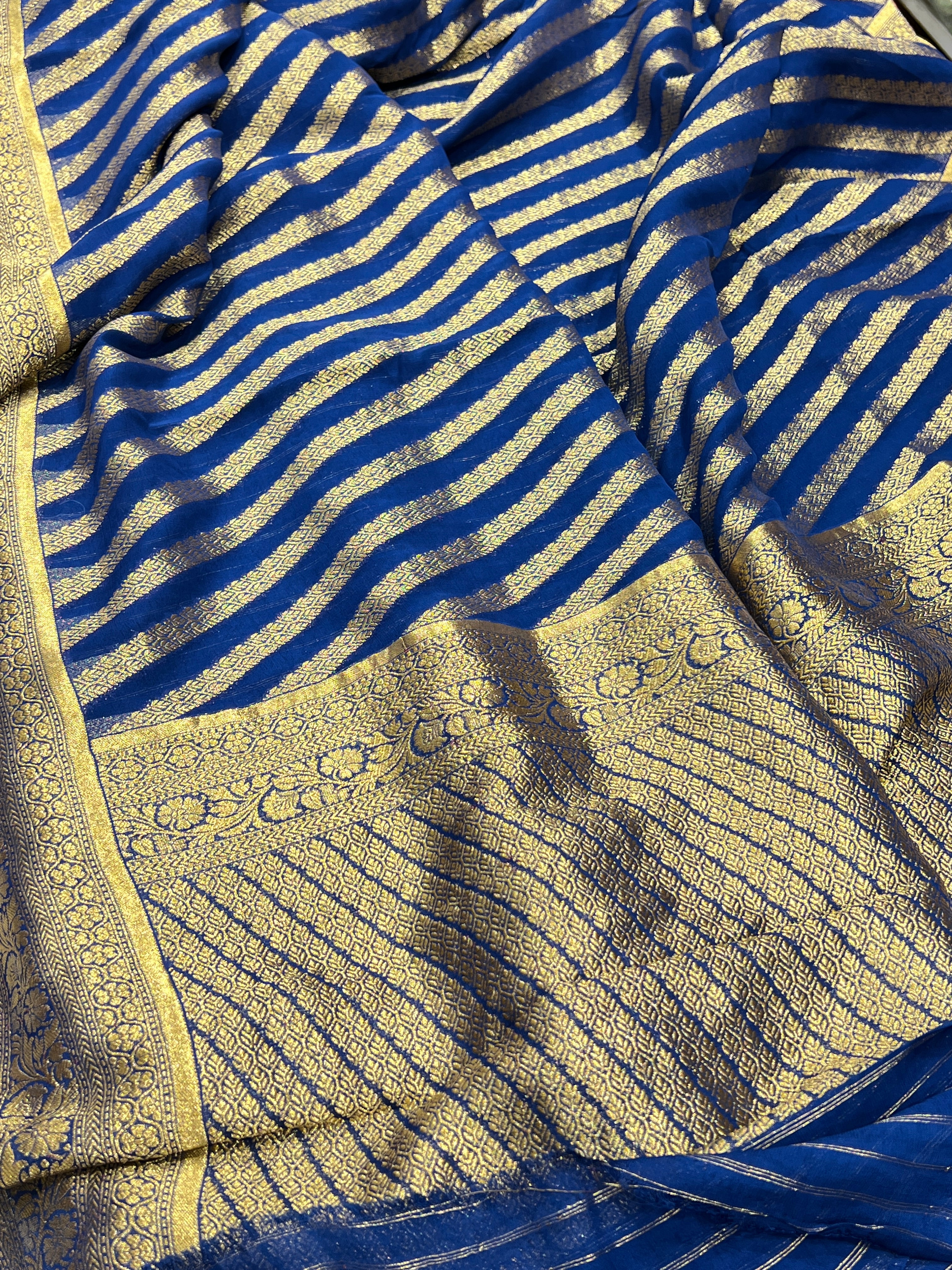 Royal Blue Banarasi Khaddi Georgette Leheriya Saree