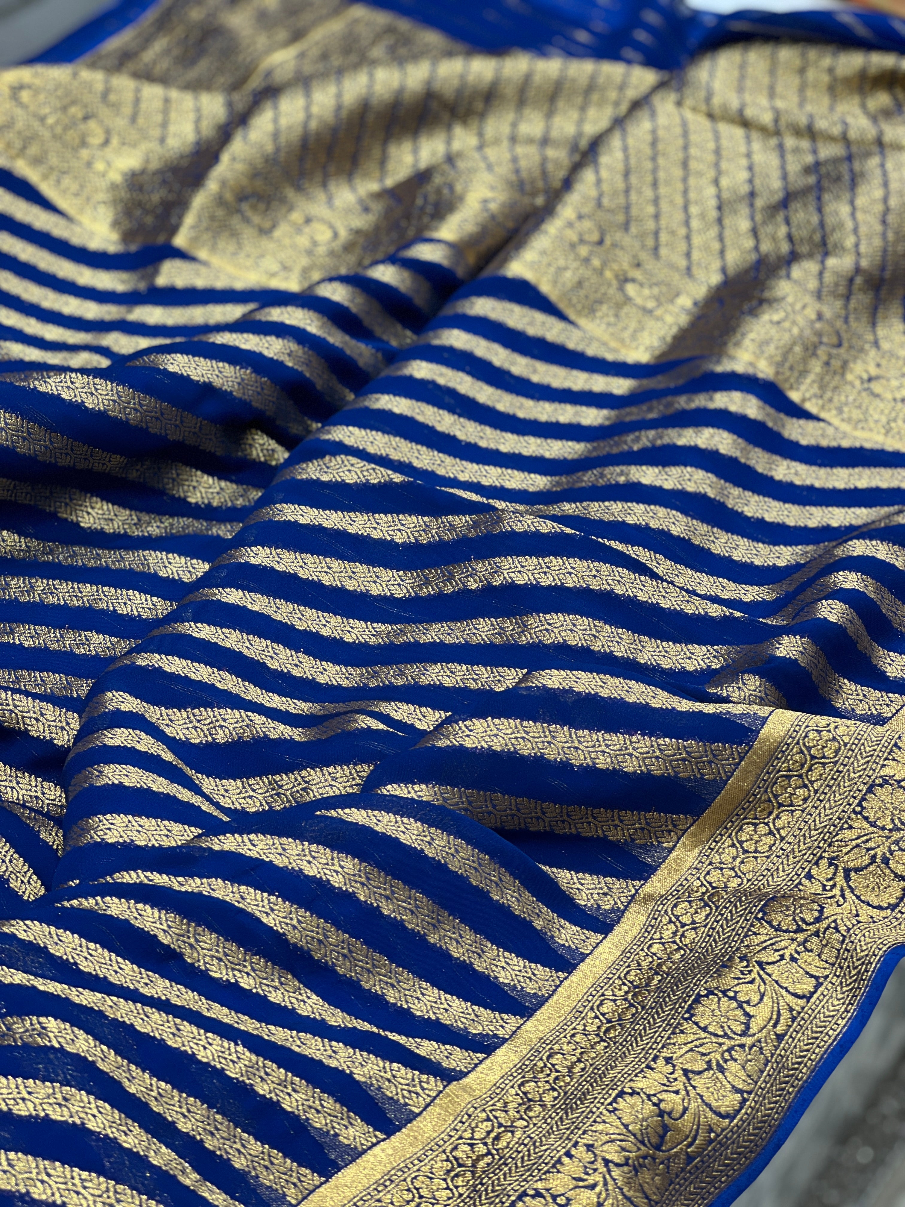 Royal Blue Banarasi Khaddi Georgette Leheriya Saree