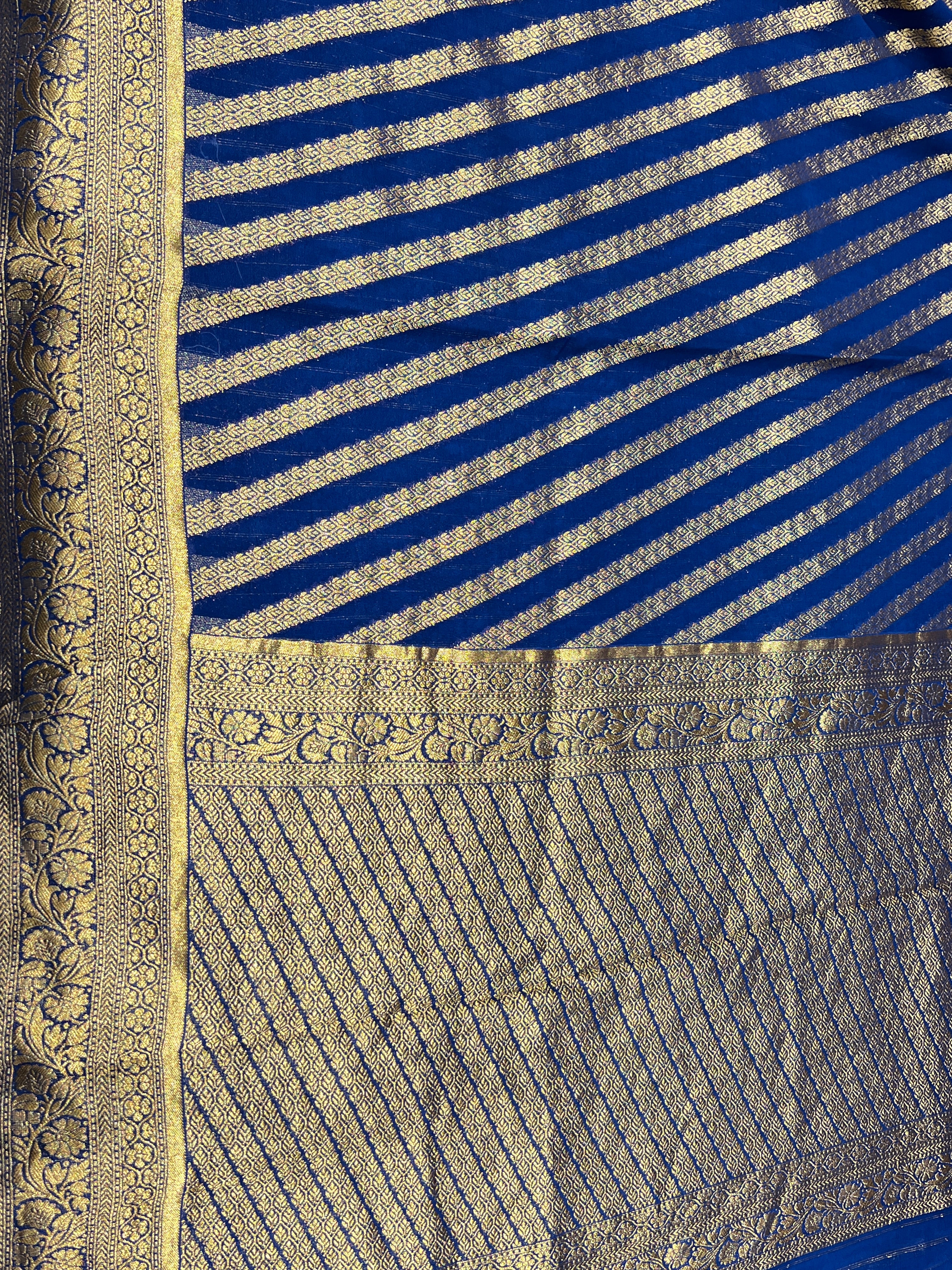 Royal Blue Banarasi Khaddi Georgette Leheriya Saree