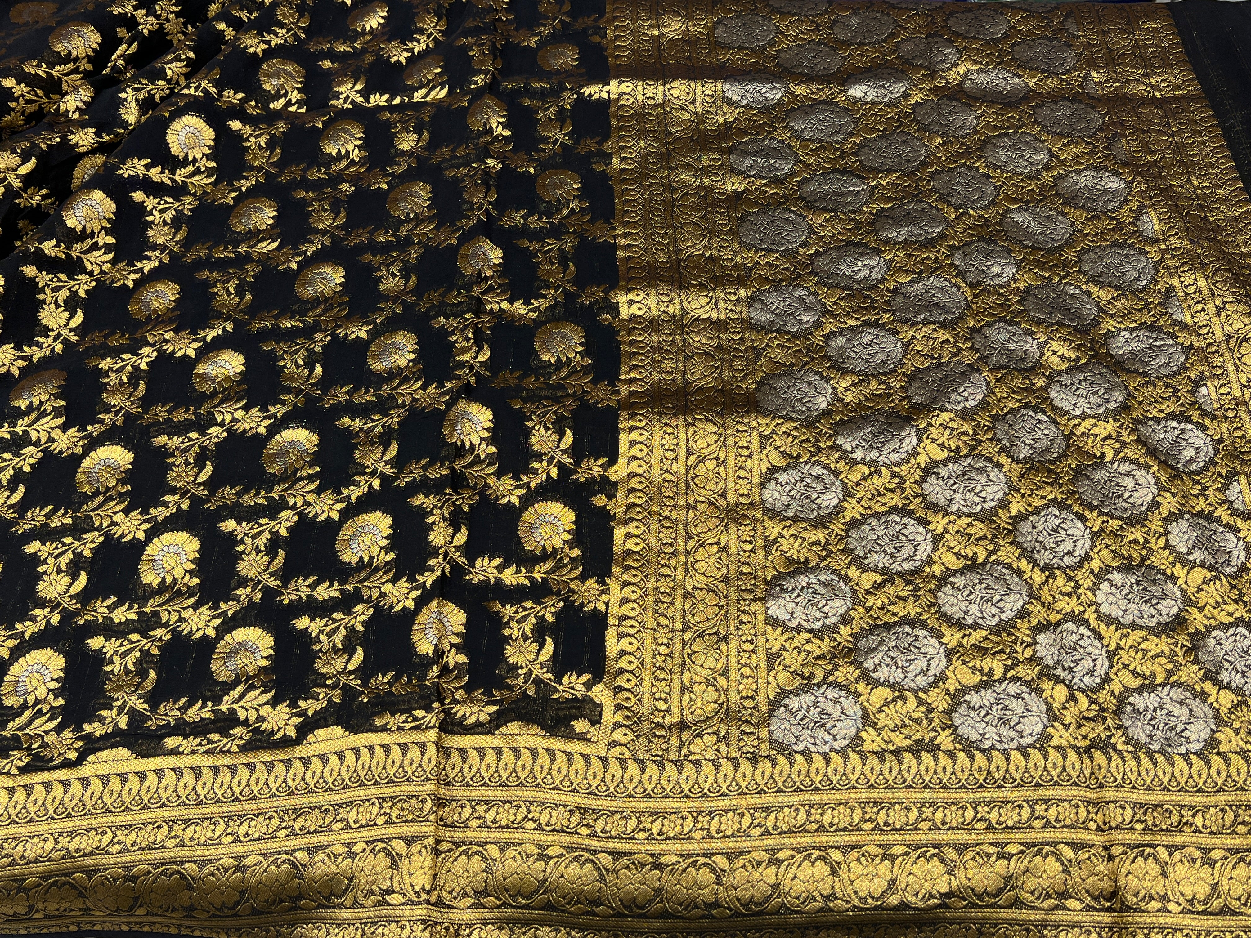 Black Banarasi Khaddi Georgette Sona Roopa Saree