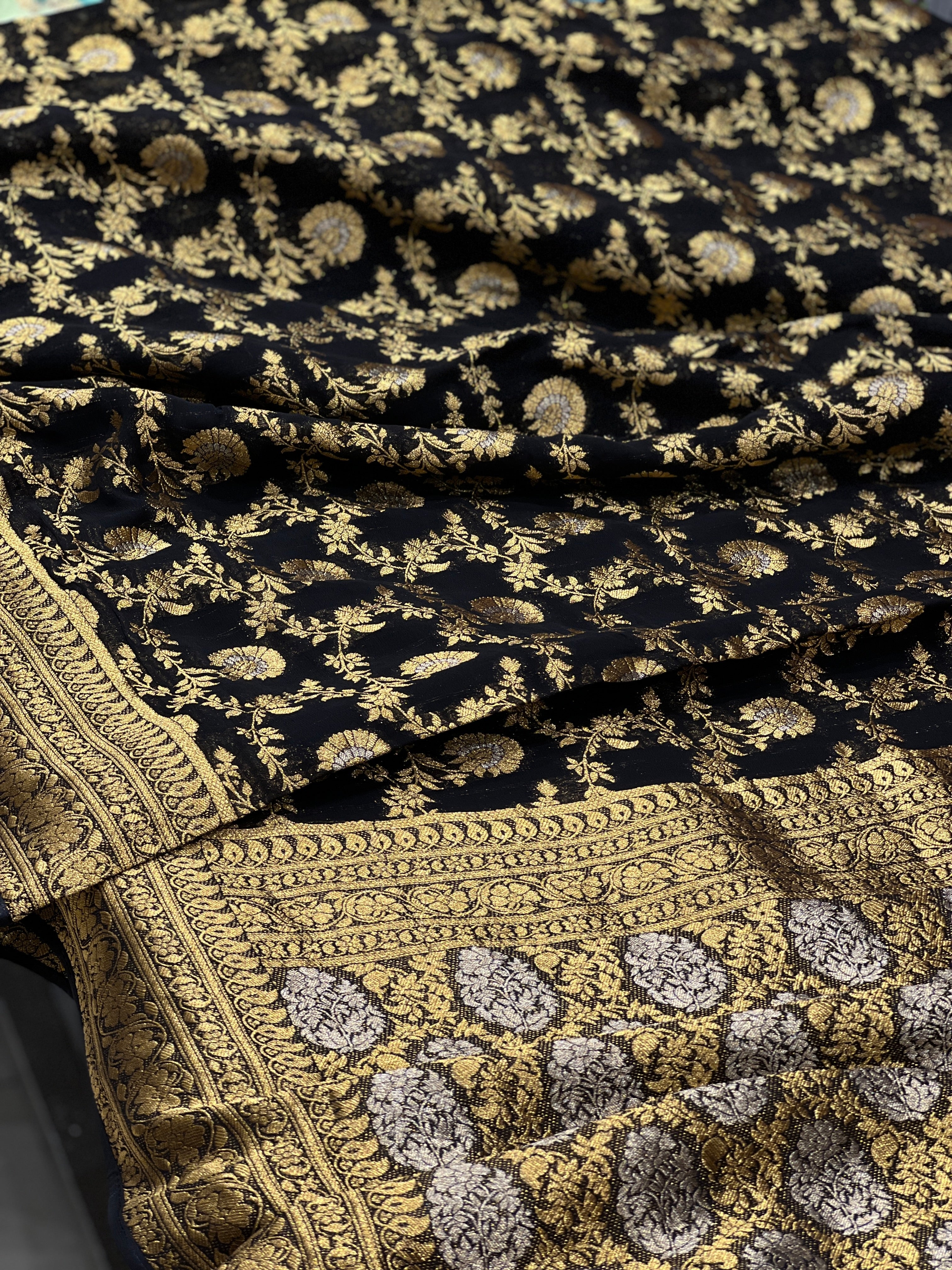 Black Banarasi Khaddi Georgette Sona Roopa Saree
