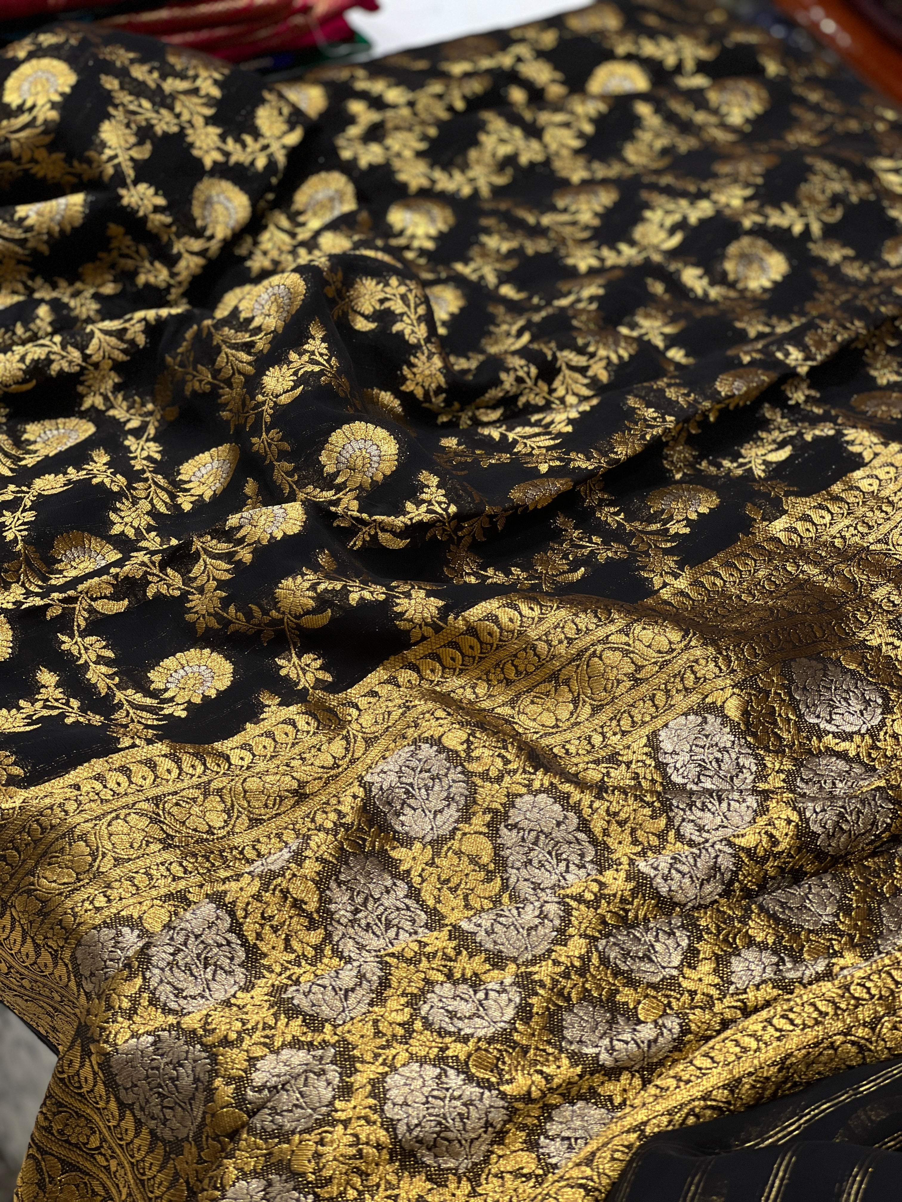 Black Banarasi Khaddi Georgette Sona Roopa Saree