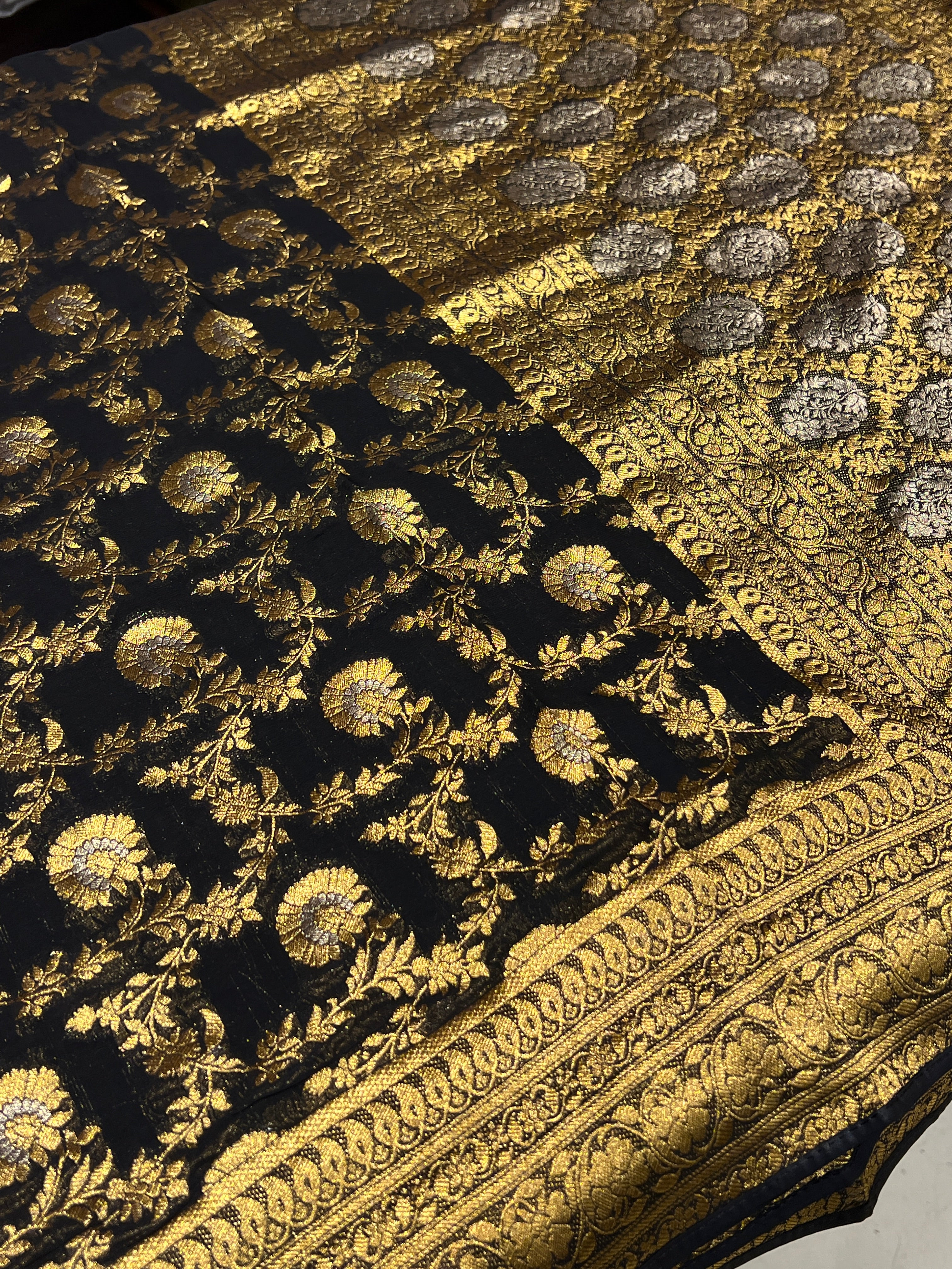 Black Banarasi Khaddi Georgette Sona Roopa Saree