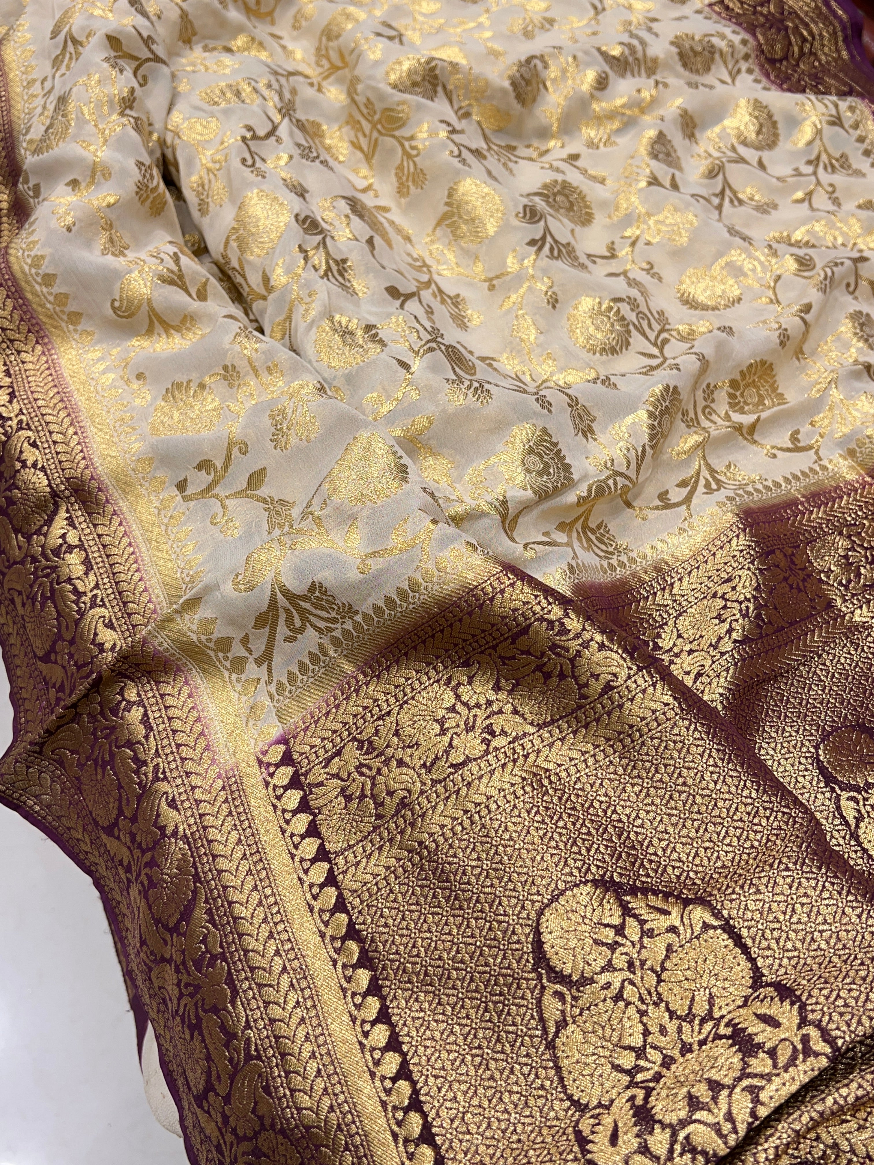 Beige Wine Banarasi Khaddi Georgette Jaal Saree