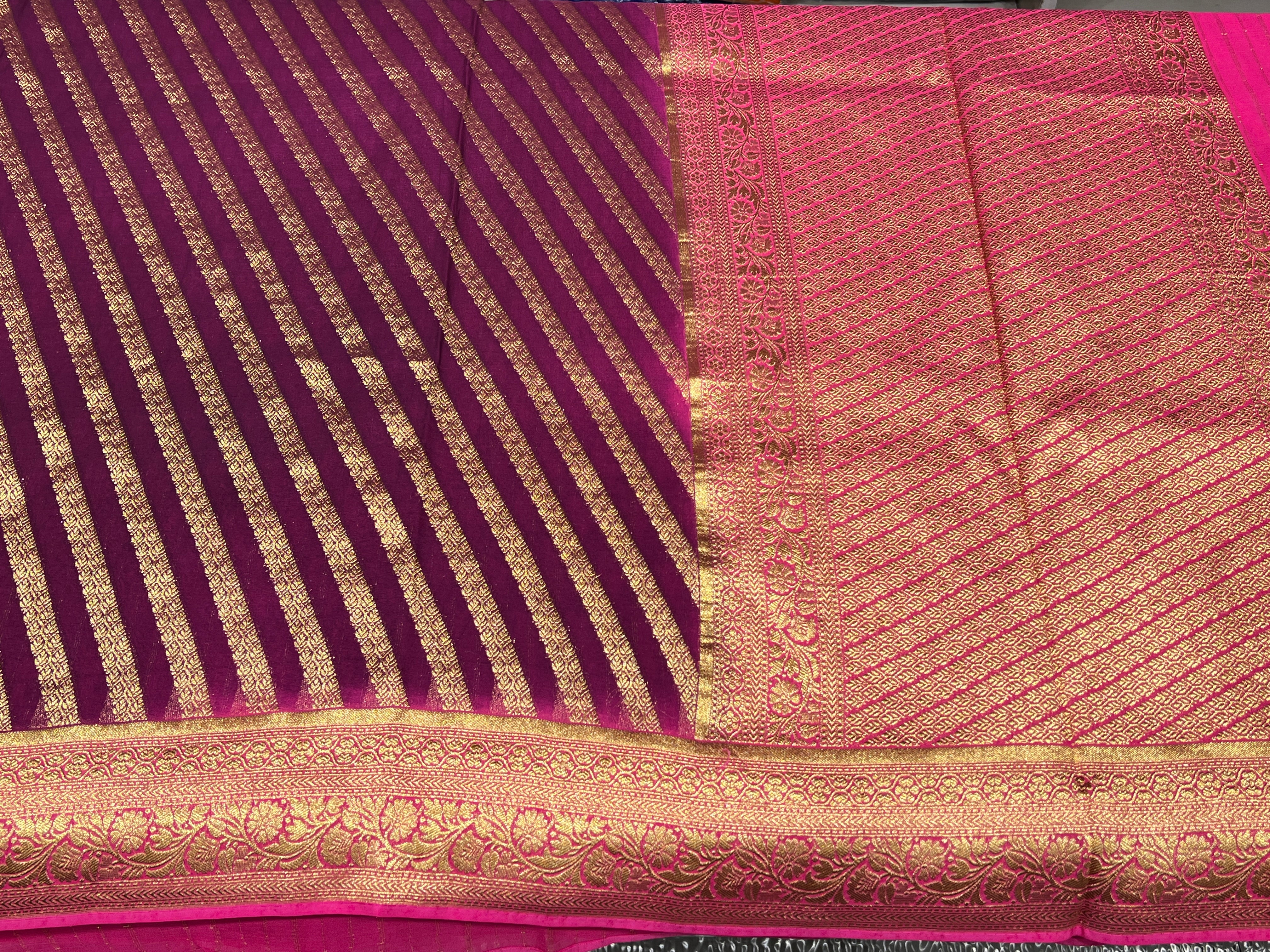 Wine Rani Banarasi Khaddi Georgette Leheriya Saree