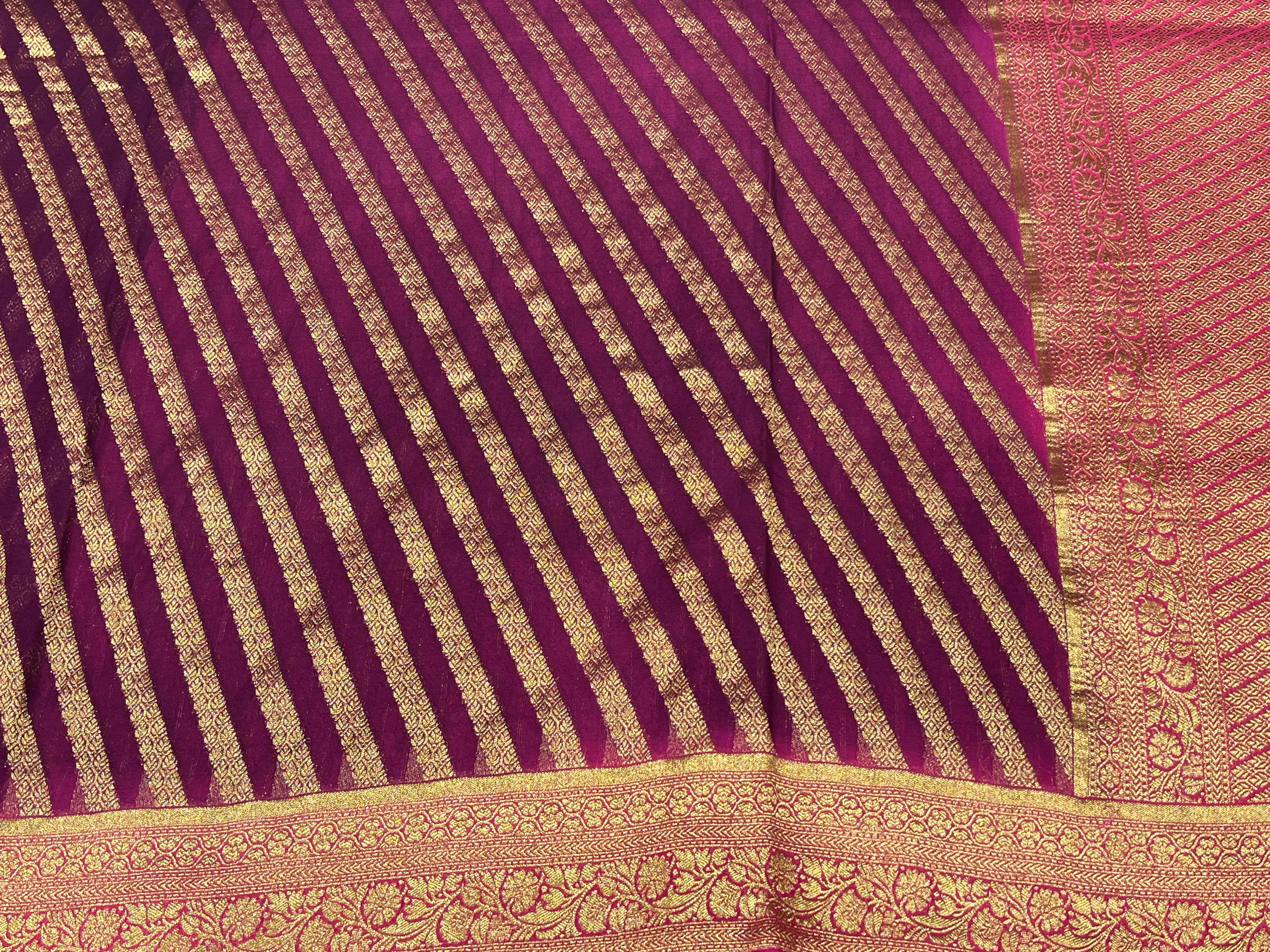 Wine Rani Banarasi Khaddi Georgette Leheriya Saree
