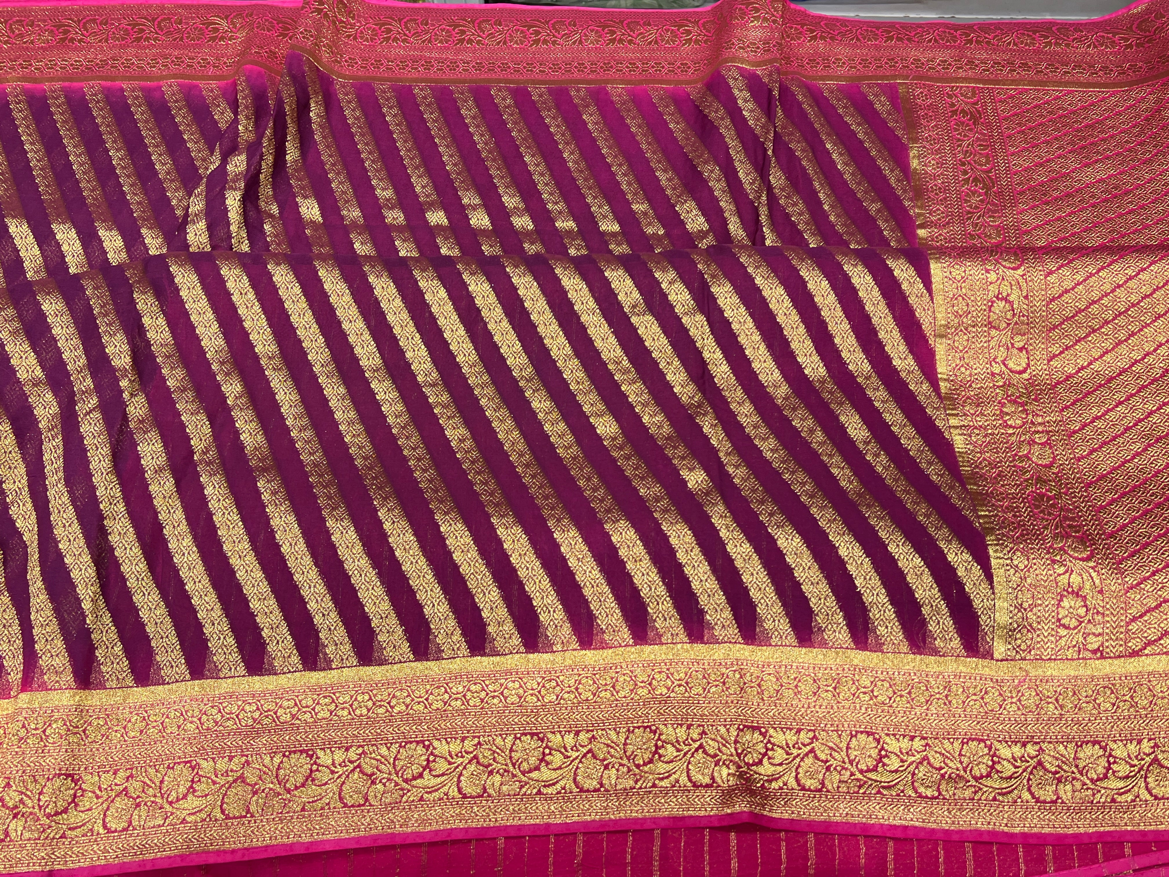 Wine Rani Banarasi Khaddi Georgette Leheriya Saree